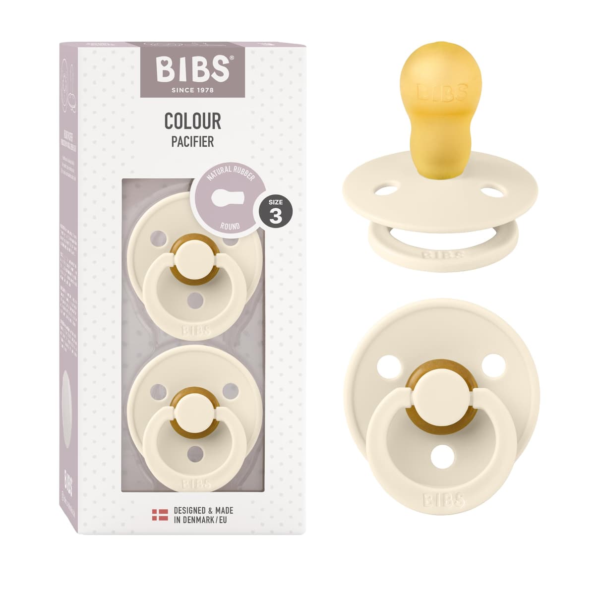 BIBS Colour Soother 2-Pack, BPA Free Dummy Pacifier, Round Nipple. Natural Rubber Latex, Size 2 (6-18 Months), Sky Blue/Steel Blue — view 93