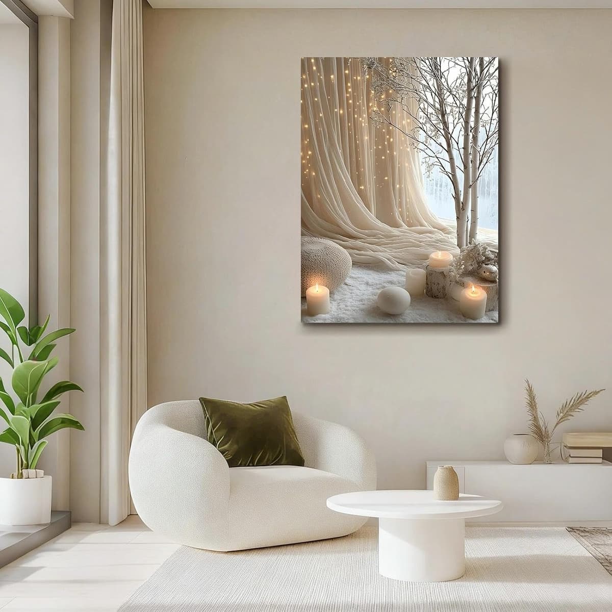Canvas Wall Art Framed – Cozy Neutral Candle Lights Artwork, Soft Winter Hygge Style Wall Decor for Bedroom, Living Room, Hallway or Entryway Home Decoration, with Hooks and Nails, 12x16 Inch 02 — view 5