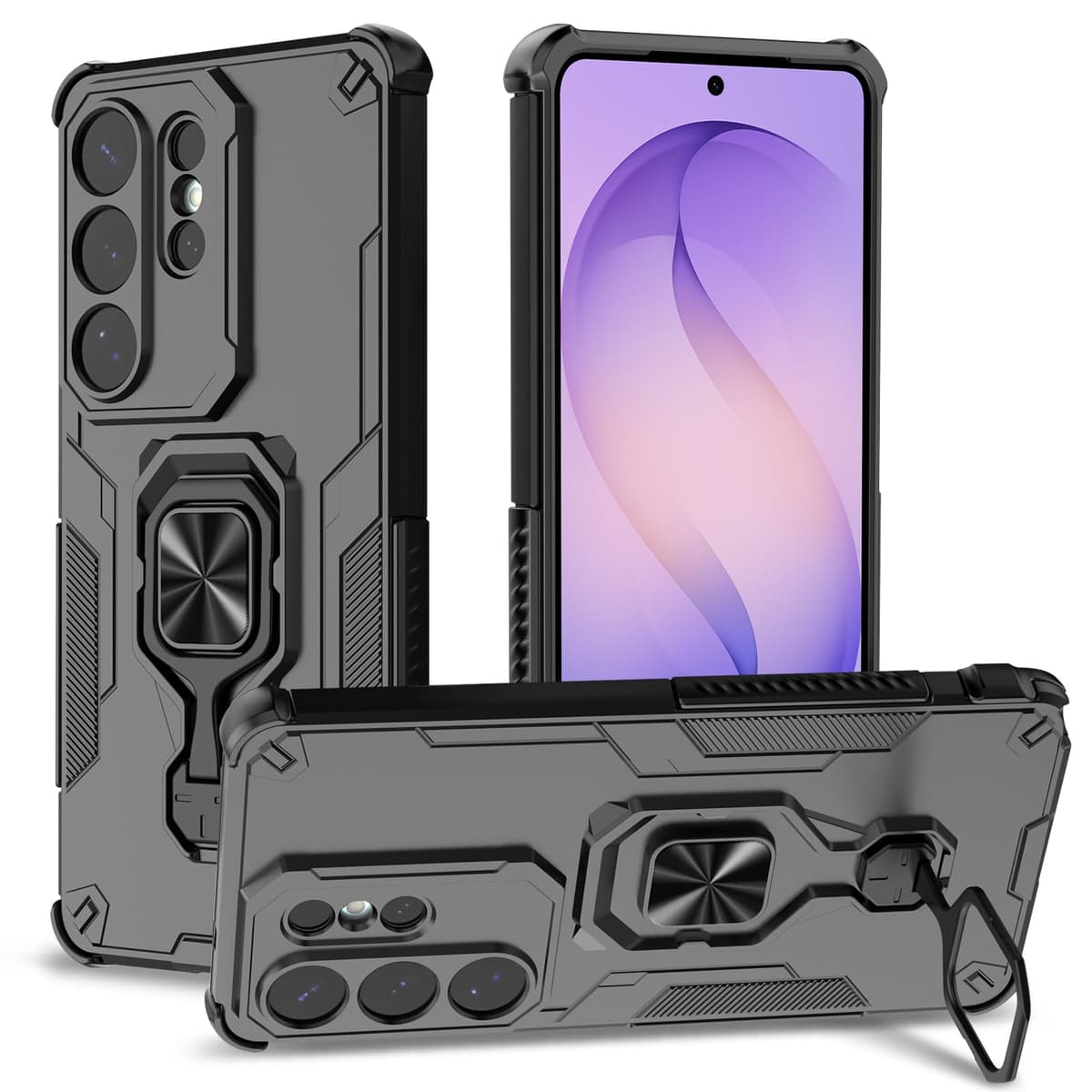 Funda para CMF Phone 2 Pro, Carcasa Antigolpes con Soporte anular metálico, Case Protectora de Grado Militar, Negro — view 1731