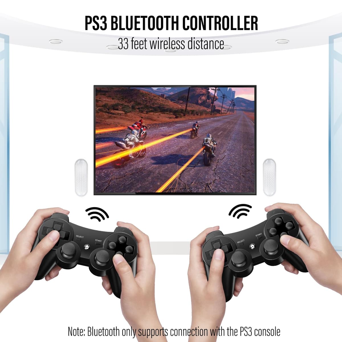 Diswoe Mando PS3, 2 Pack Mando Inalámbrico para PS3, Wireless Bluetooth Controlador con Doble Vibración, Gyro Axis, Mando Recargable PS3 Gamepad Joystick con 2 cables de carga — view 2
