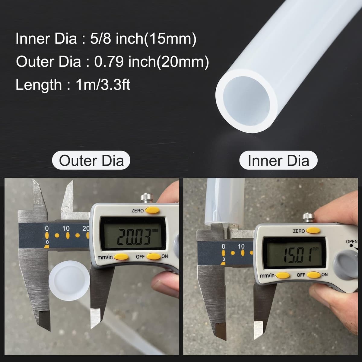 Tubo de Silicona de 1m (3Ft) 15mm ID 20mm OD Transparente Mangueras de Silicona Pura para Bombas Sifonado Drenaje Riego Elaboración de Cerveza 5/8" x 0.8" — view 2
