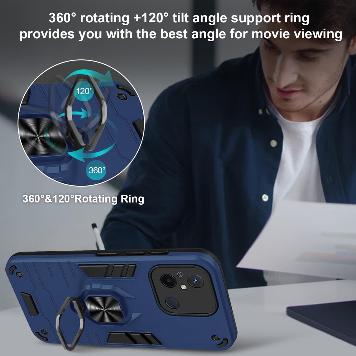 Funda para CMF Phone 2 Pro, Carcasa Antigolpes con Soporte anular metálico, Case Protectora de Grado Militar, Negro — view 887