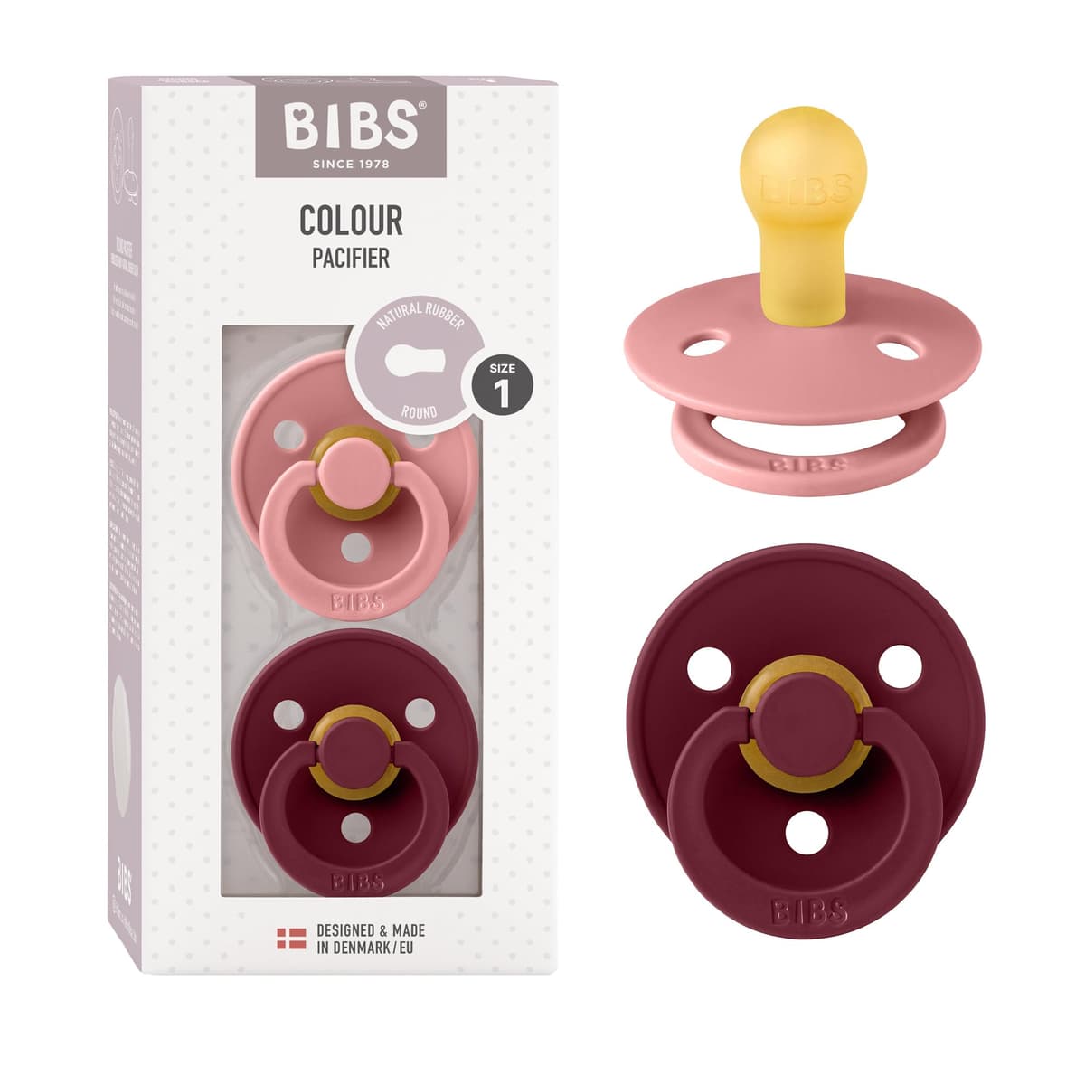 BIBS Colour Soother 2-Pack, BPA Free Dummy Pacifier, Round Nipple. Natural Rubber Latex, Size 2 (6-18 Months), Sky Blue/Steel Blue — view 122