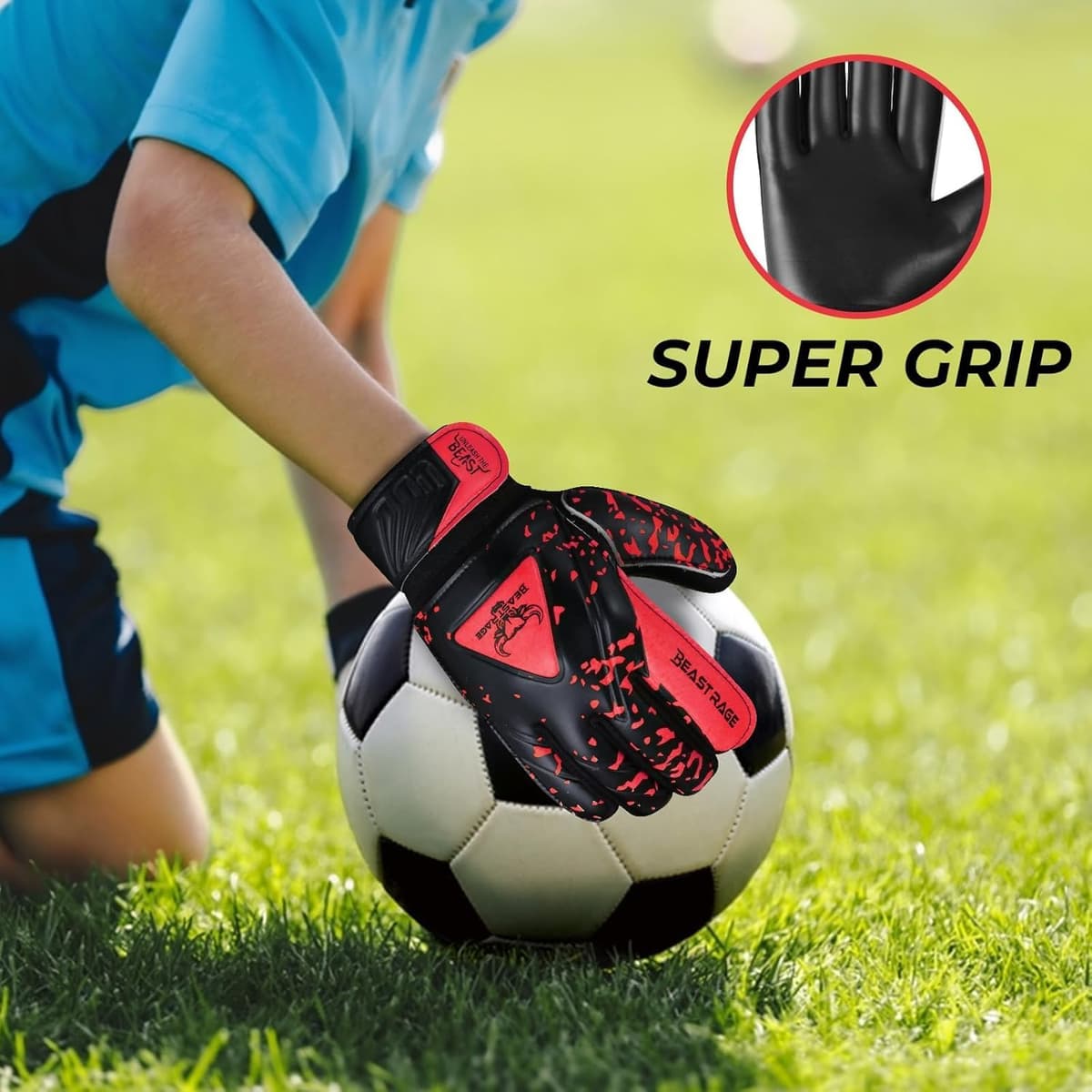 BEAST RAGE Guantes de Portero para niños y jóvenes,Guantes de Portero de fútbol para niños,Soporte de muñeca Doble,Agarre Fuerte,Guantes de fútbol con Palma Acolchada para niño — view 5