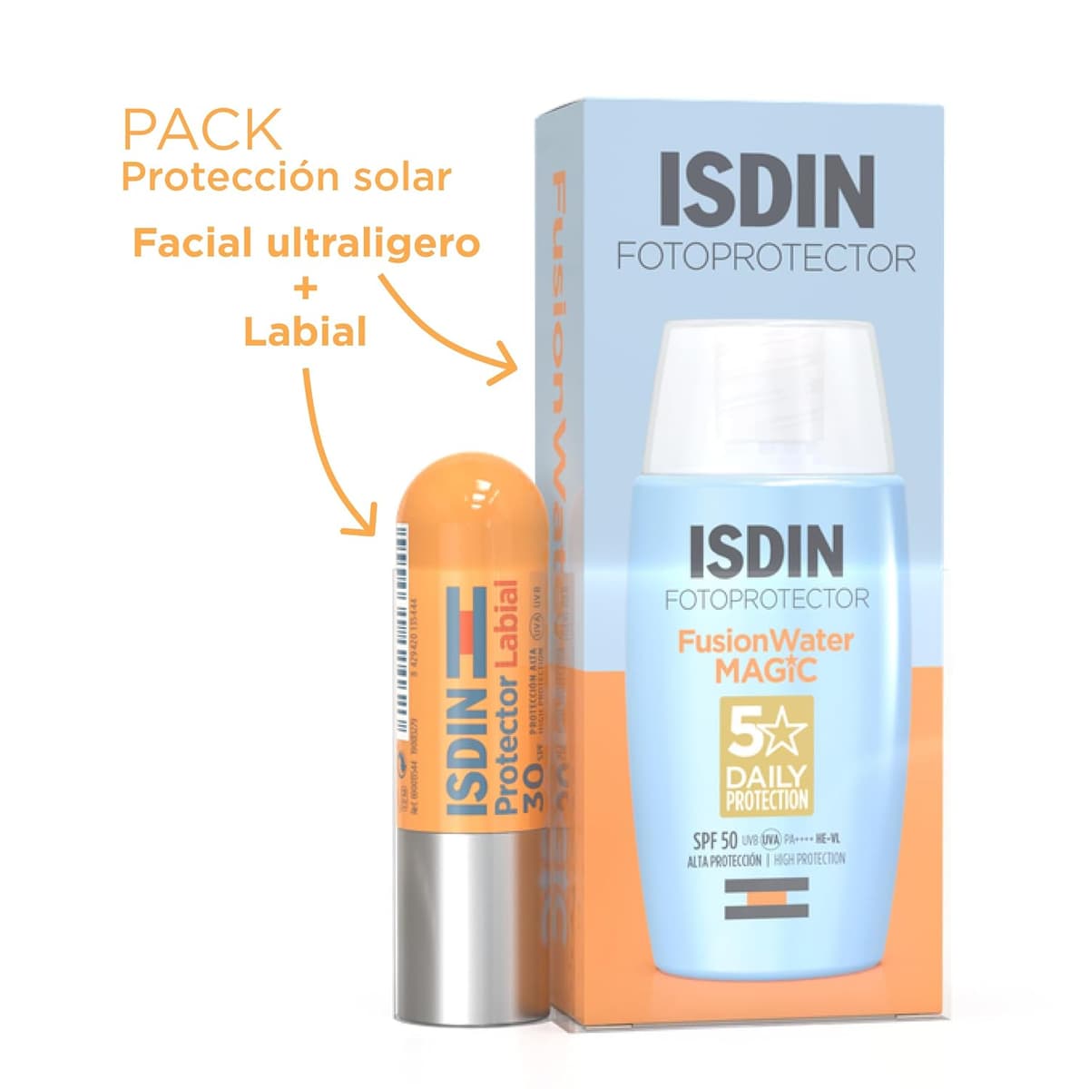 ISDIN Fotoprotección Fusion Water MAGIC SPF 50, Protector Solar Facial de Textura Ligera y Fase Externa Acuosa con Tacto Fina