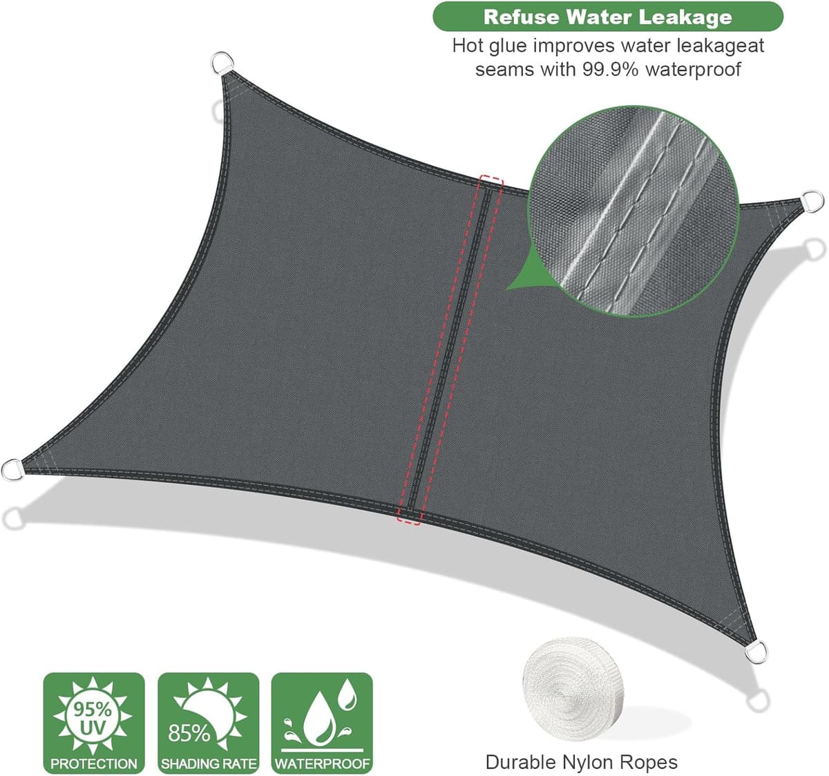 AXT SHADE Sun Shade Sail Waterproof 2.5x2.5m Square UV Block Canopy Awning for Patio Outdoor Garden Backyard -Anthracite