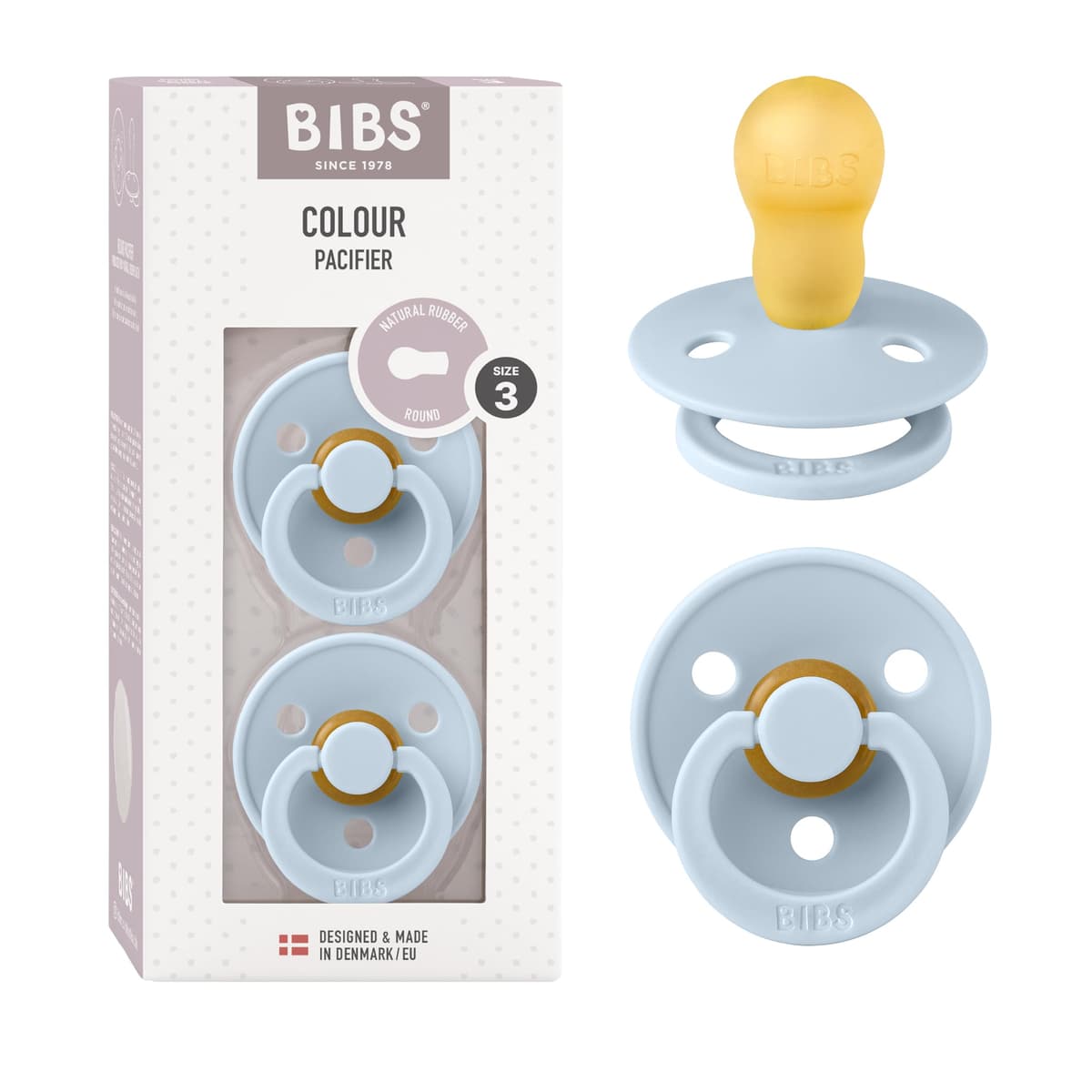 BIBS Colour Soother 2-Pack, BPA Free Dummy Pacifier, Round Nipple. Natural Rubber Latex, Size 2 (6-18 Months), Sky Blue/Steel Blue — view 53