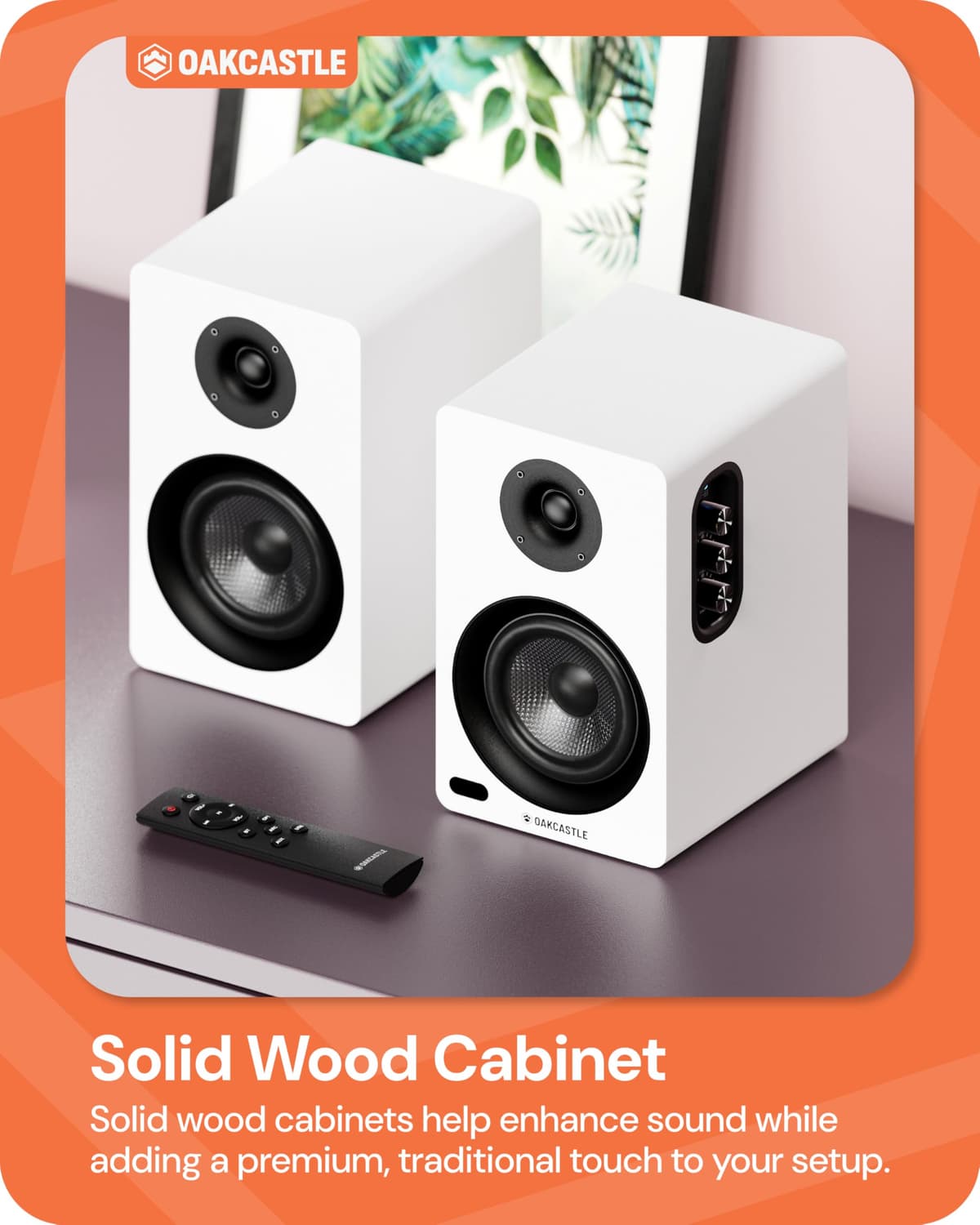 Oakcastle BK100 Active (White) Bookshelf Speakers | 2.0 Stereo System | 60W Output | Bluetooth 5.4, USB Playback | AUX, HDMI ARC & Optical | Gaming Speakers for PC Desktop — view 5