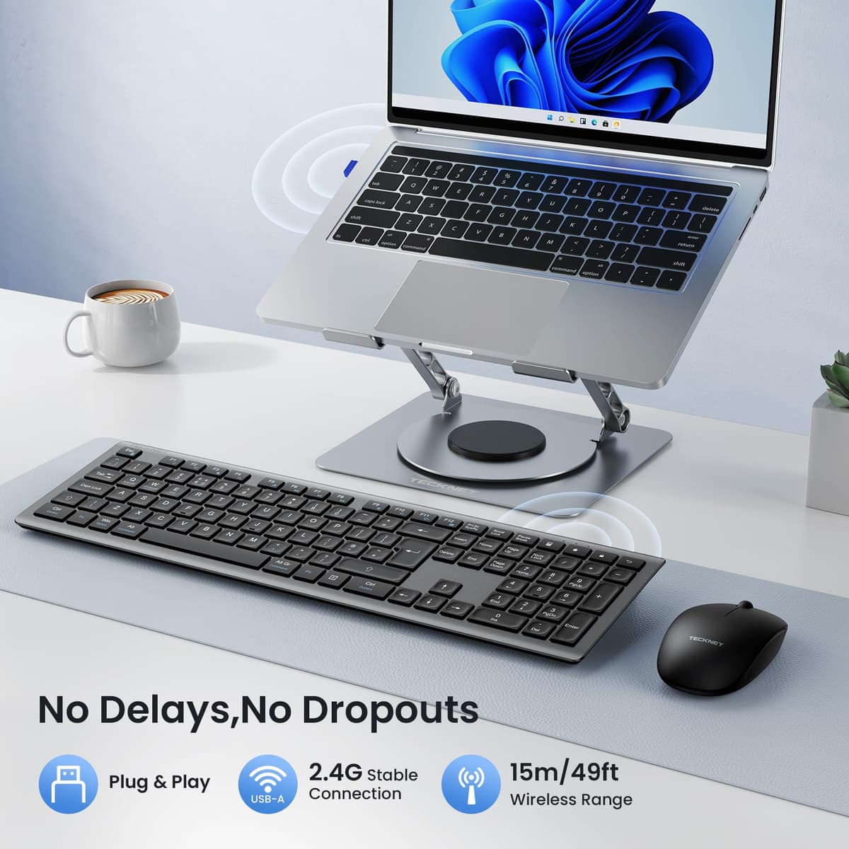 TECKNET Wireless Keyboard,Rechargeable 2.4GHz Silent Keyboard, Scissor Keys for Comfort & Stability, Full Size keyboard wireless with Numpad & Hotkeys for PC/Laptop/Desktop, UK QWERTY Layout — view 2
