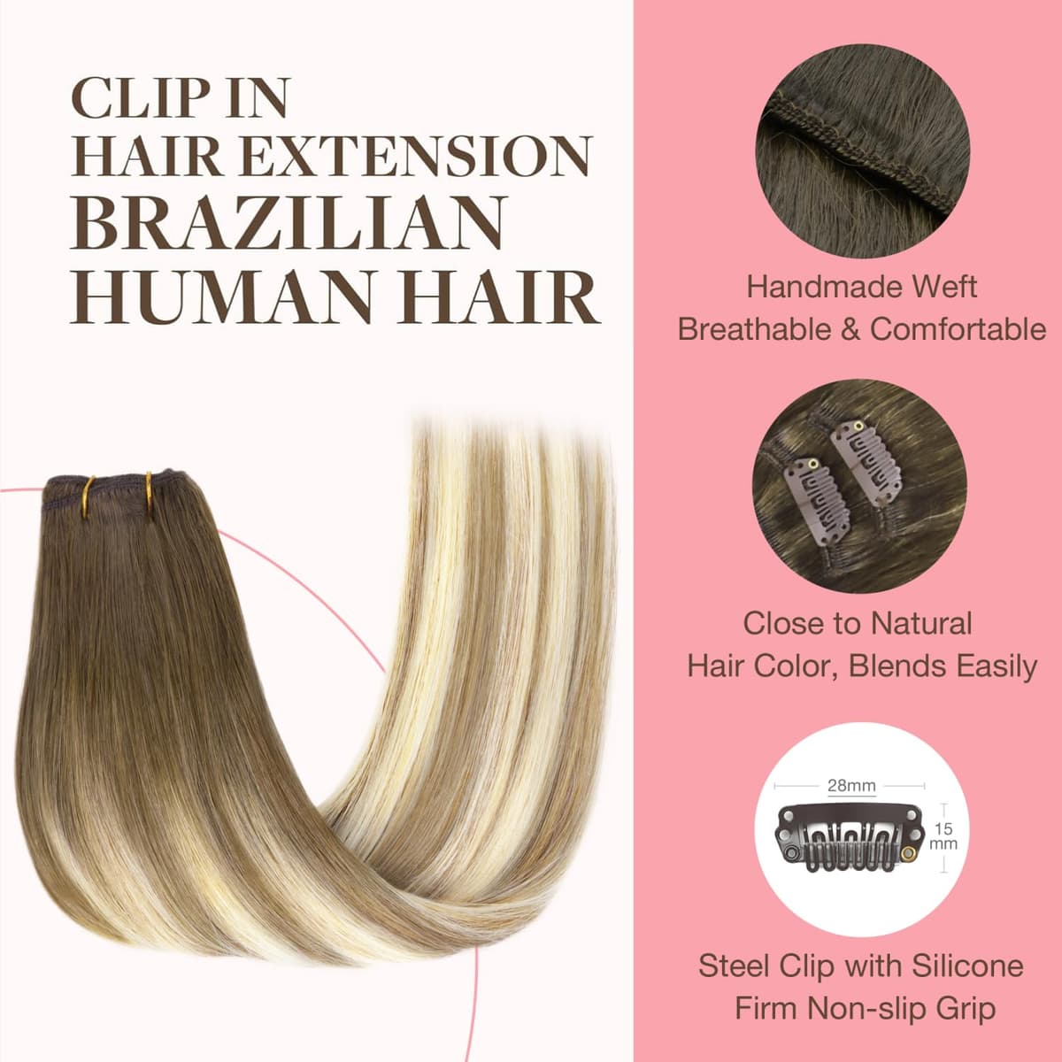 GOO GOO Clip in Hair Extensions Human Hair, 18inch 150g 9Pcs, #2 Dark Brown, Hair extensions for women, Human Hair Extensions Clip in — view 207