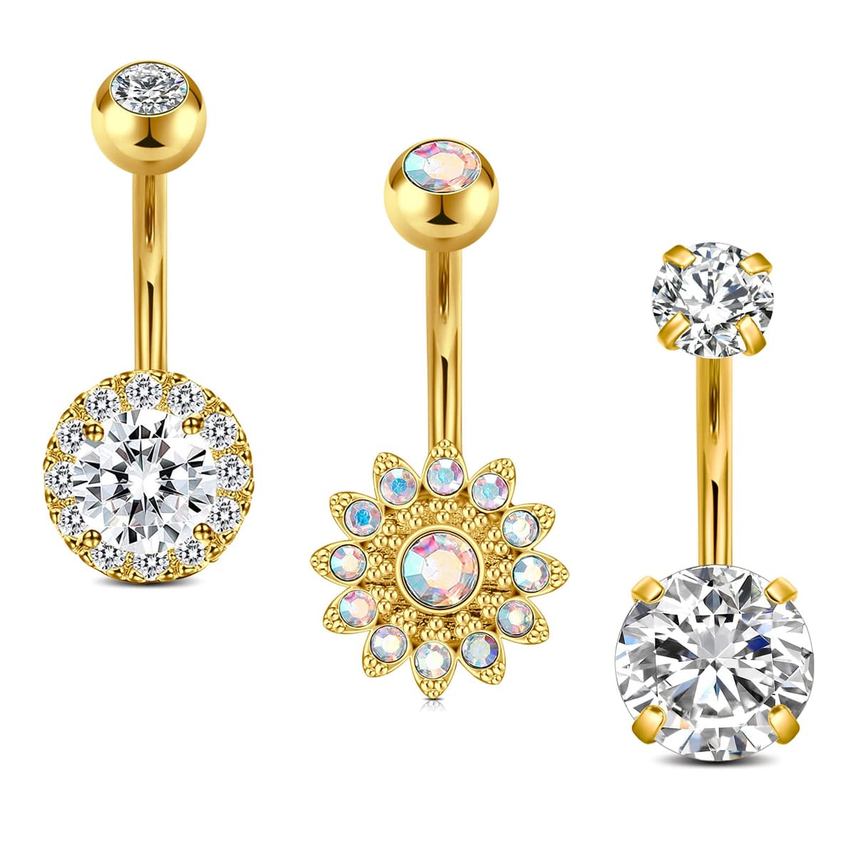 Crdifu Pack of 5 Stainless Steel Belly Button Ring Set 14 Gauge 10mm Barbell Navel Bars Piercing Jewellery — view 12