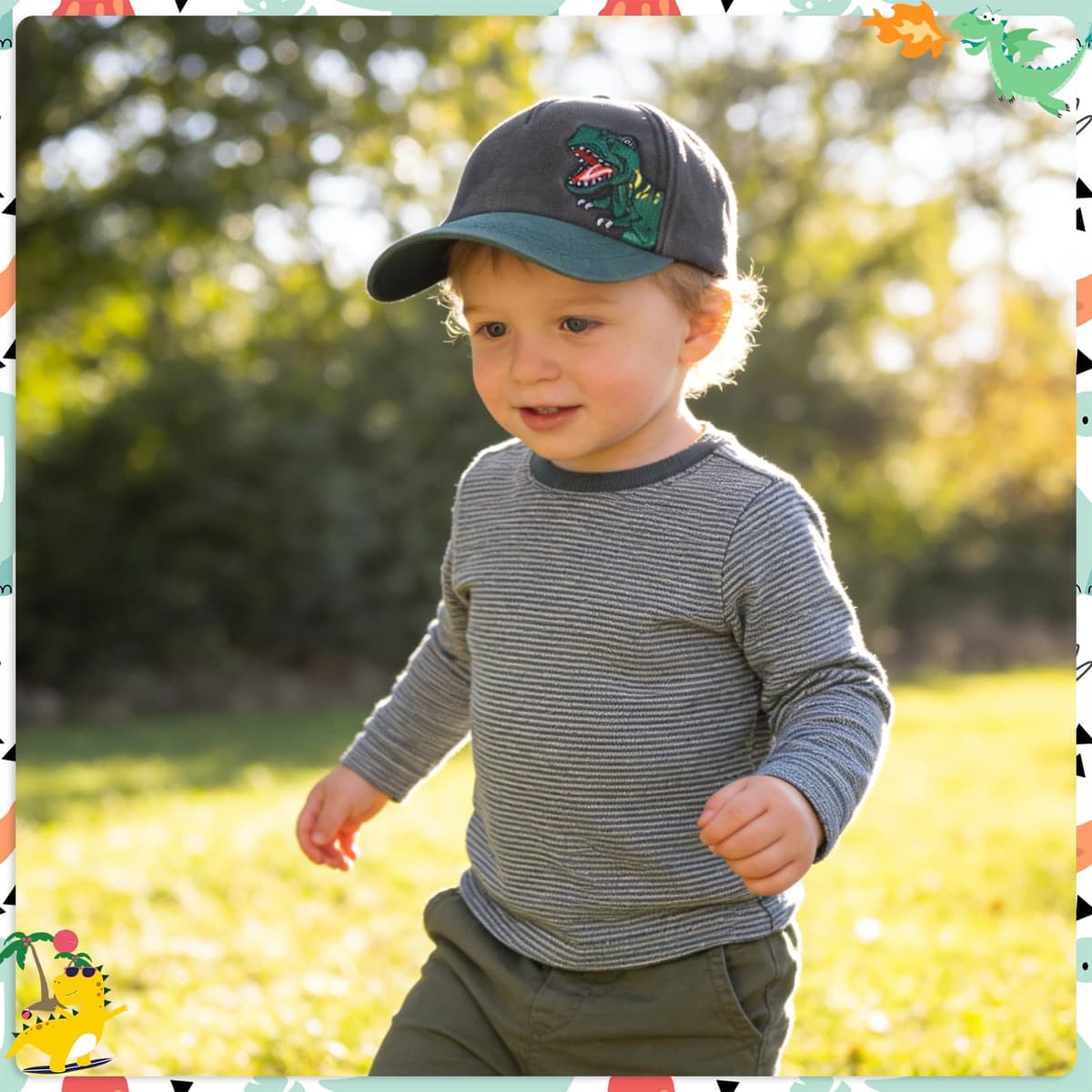QKURT Gorra de béisbol Infantil con diseño de Dinosaurio, Ideal para el Sol, Ideal para el Verano, con protección Solar, Ajustable, Ideal para la Playa, para Jugar al Aire Libre, de 2 a 8 años. — view 7