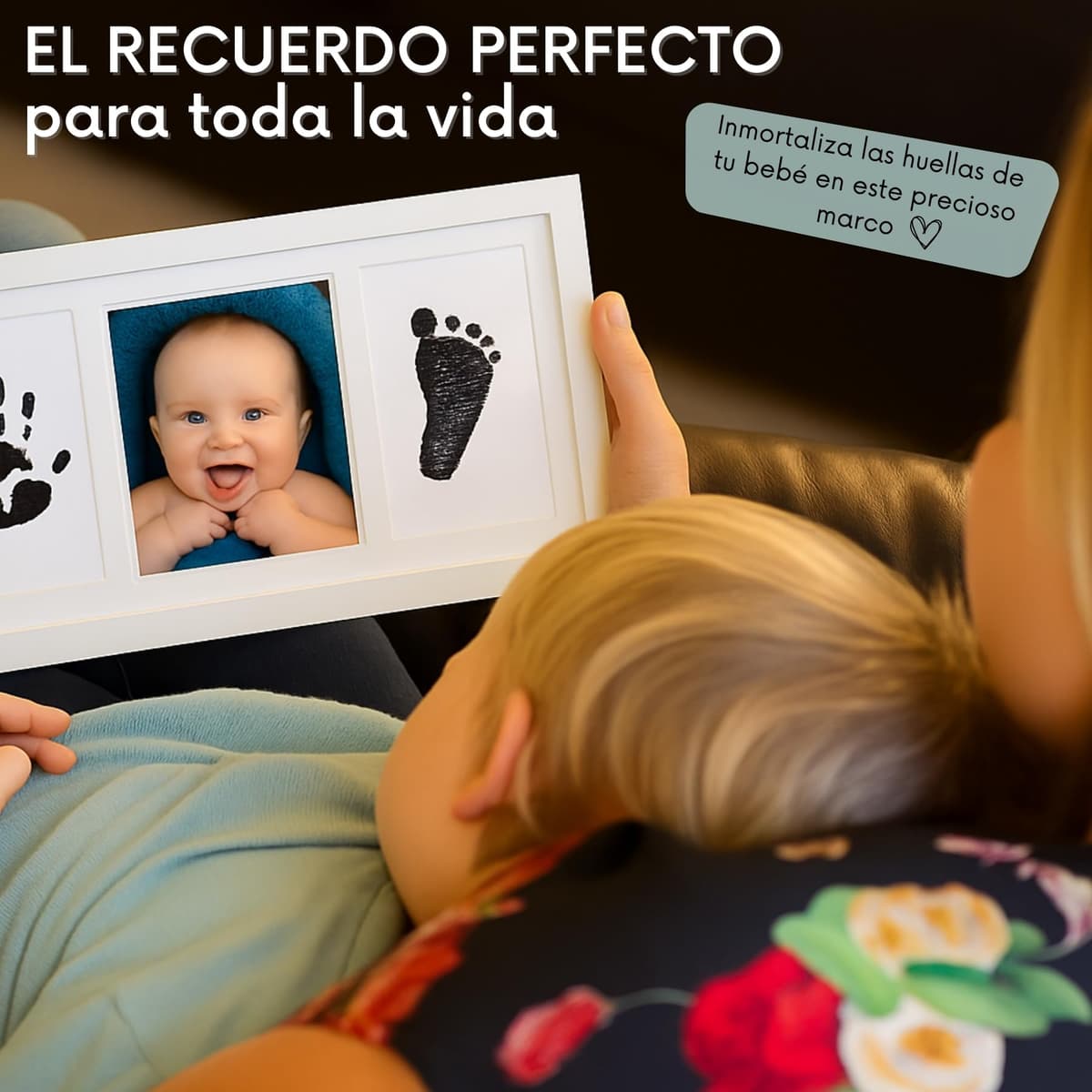 HuBorns – Marco huellas bebé recién nacido con tinta, kit completo para huella pie y mano, cuadro recuerdo original, regalo bebé niño o niña y decoración habitación infantil — view 2