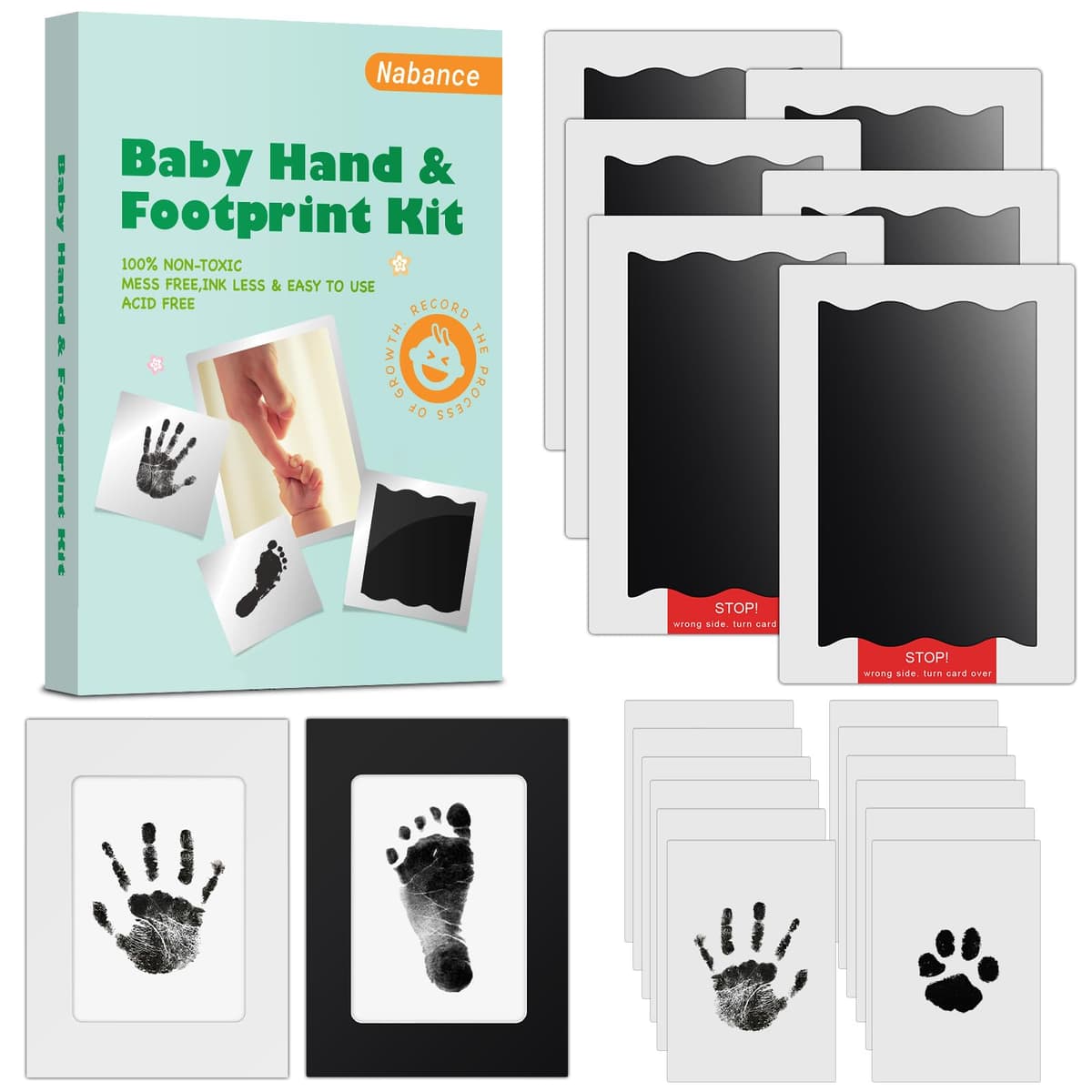Nabance Baby Footprint Kit & Handprint Kit, 4 Inkless Ink Pads, 2 Photo Frames, 8 Imprint Cards, Safe for Baby Hands and Feet, Family Keepsake Gifts for New Parents, Baby Shower Gifts 0-6 months — view 9