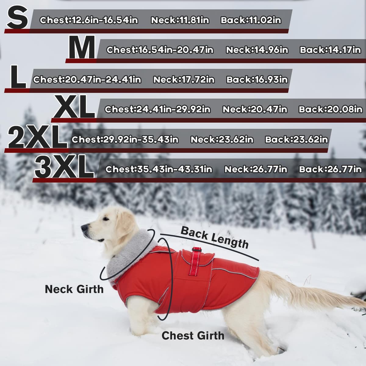 Lelepet Warm Coats and Jackets for Dogs, Waterproof Winter Dog Coat for Cold Weather, Reflective Dog Puffer Jacket, Fleece Lining Pet Coat with Harness Hole for Medium Dogs, Red M — view 4
