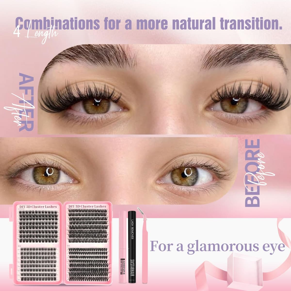 Sixstarhair Eyelashes Individual Kit Wispy Cluster Lashes with Lash Glue and Remover, Tweezers, Natural Individual Lashes Kit 448Pcs DIY Eyelash Extension Kit 4 Styles Lash Clusters Book 10-16mm — view 5