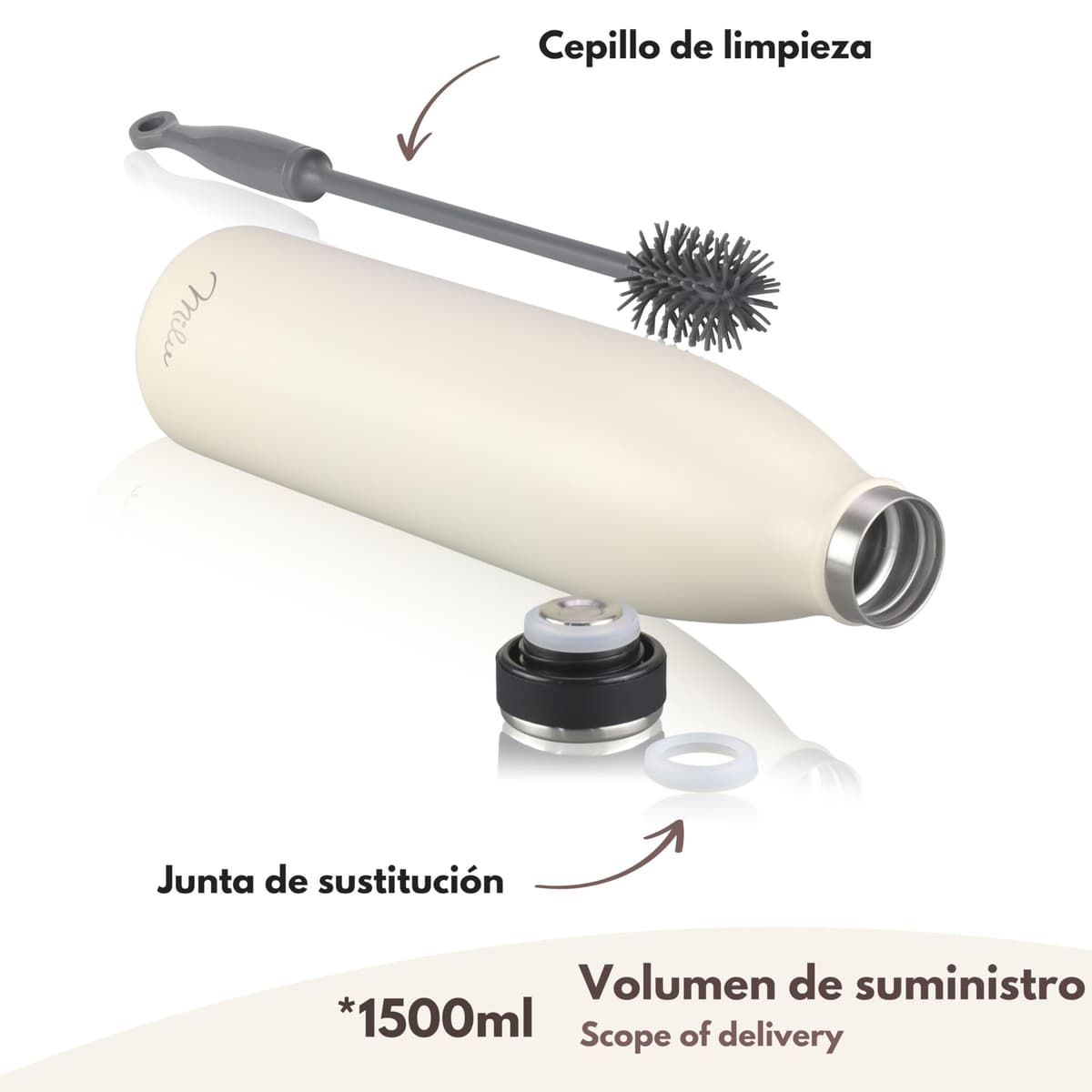 Milu Botella de acero inoxidable de 350ml 500ml 750 ml 1 L 1,5 L botella de agua aislada, termo a prueba de fugas, doble pared, apta para ácido carbónico + cepillo de limpieza (Azul Violeta, 350ml) — view 177