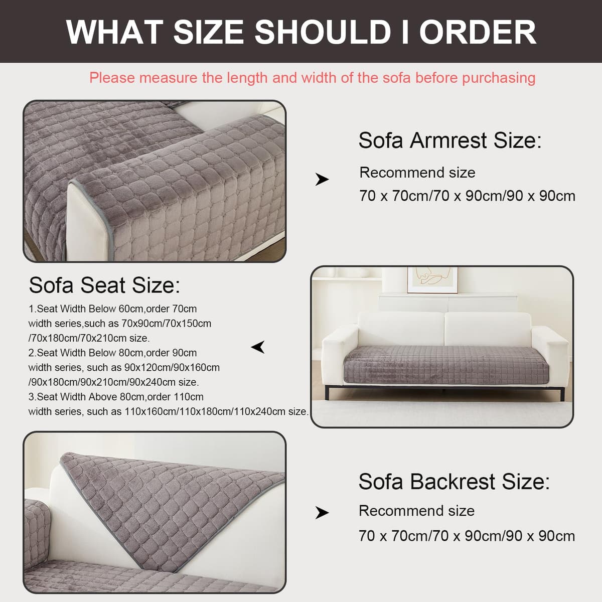 SHANNA Terciopelo Funda Sofa Chaise Long 1 2 3 4 Plazas Protector Cubre Sofa, Ajustable Manta de Sofá Antideslizante Universal, Funda de Sofa Súper Suave para Sala de Estar (Marrón, 70 * 70 cm) — view 4