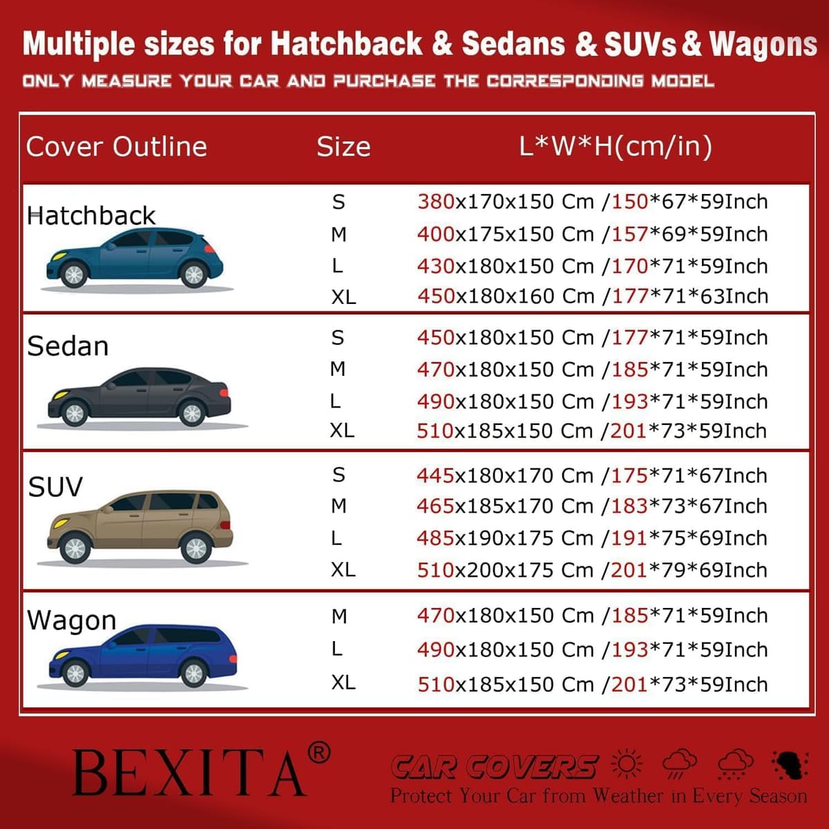 Funda Coche SUV Impermeable Funda para Coche Exterior A Prueba de Polvo A Prueba de Nieve Protección UV para SUV,Size M: MAX 183in/465cm — view 2