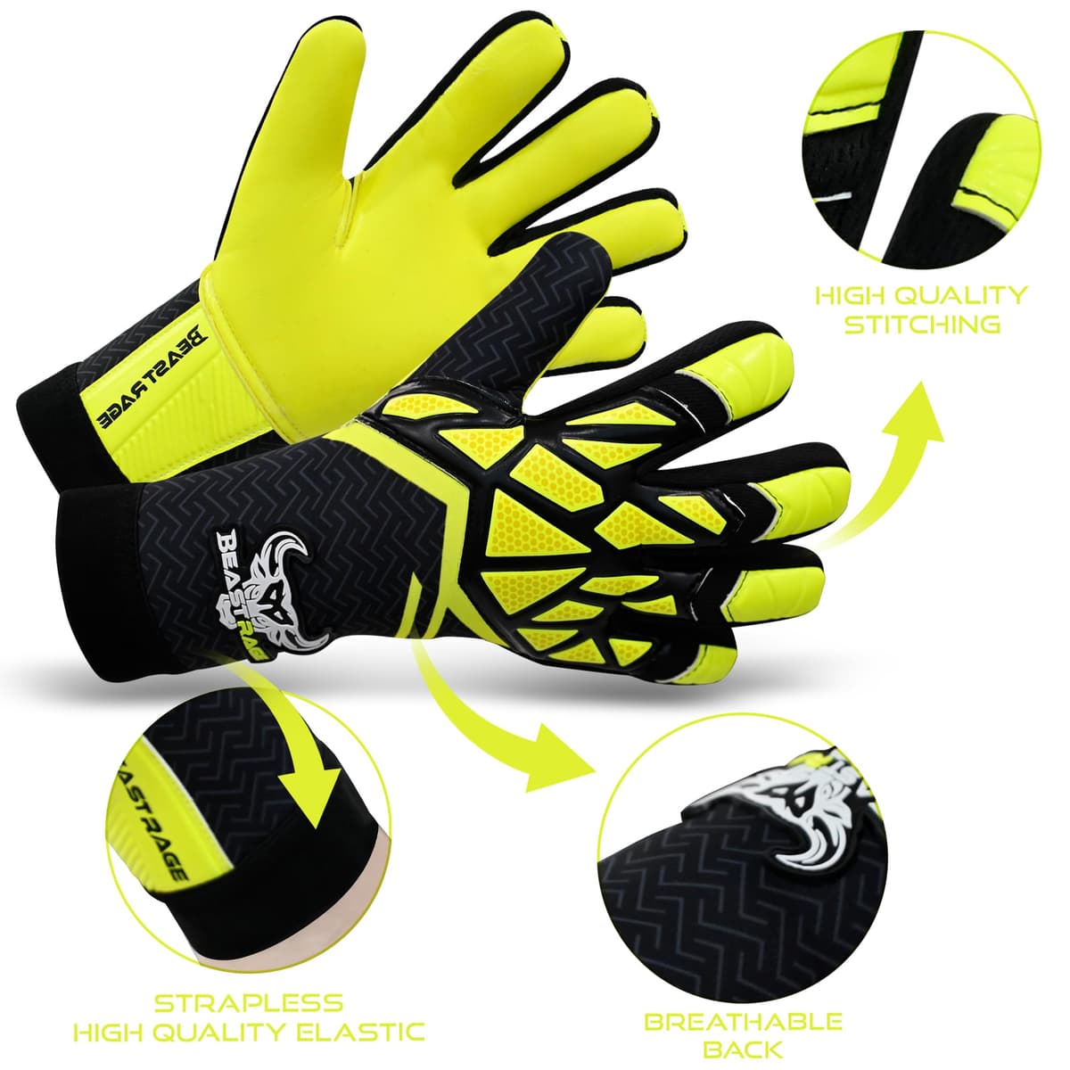 BEAST RAGE Guantes de portero para niños, adolescentes y adultos, guantes de portero de fútbol para niños y niños — view 2