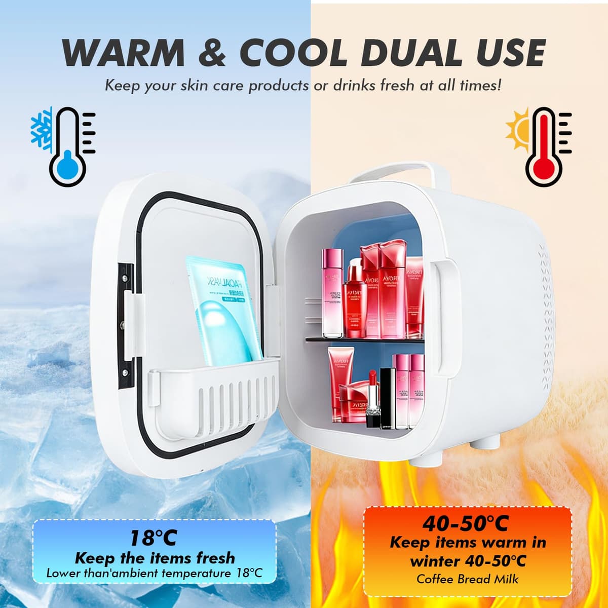 6L Portable Mini Fridge for Skincare with LED Mirror, Thermoelectric Cooler & Warmer for Bedroom, Office, Car – Compact Makeup Refrigerator for Beauty Products, Drinks — view 2