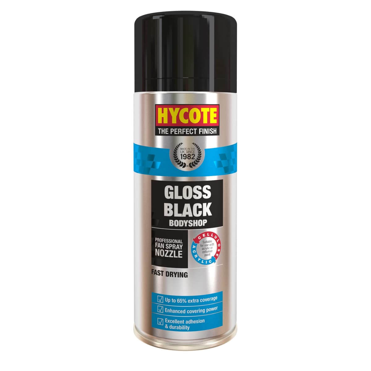 Hycote Bodyshop Pintura en Aerosol de Secado rápido para Coche, Negro Brillante, 400 ml