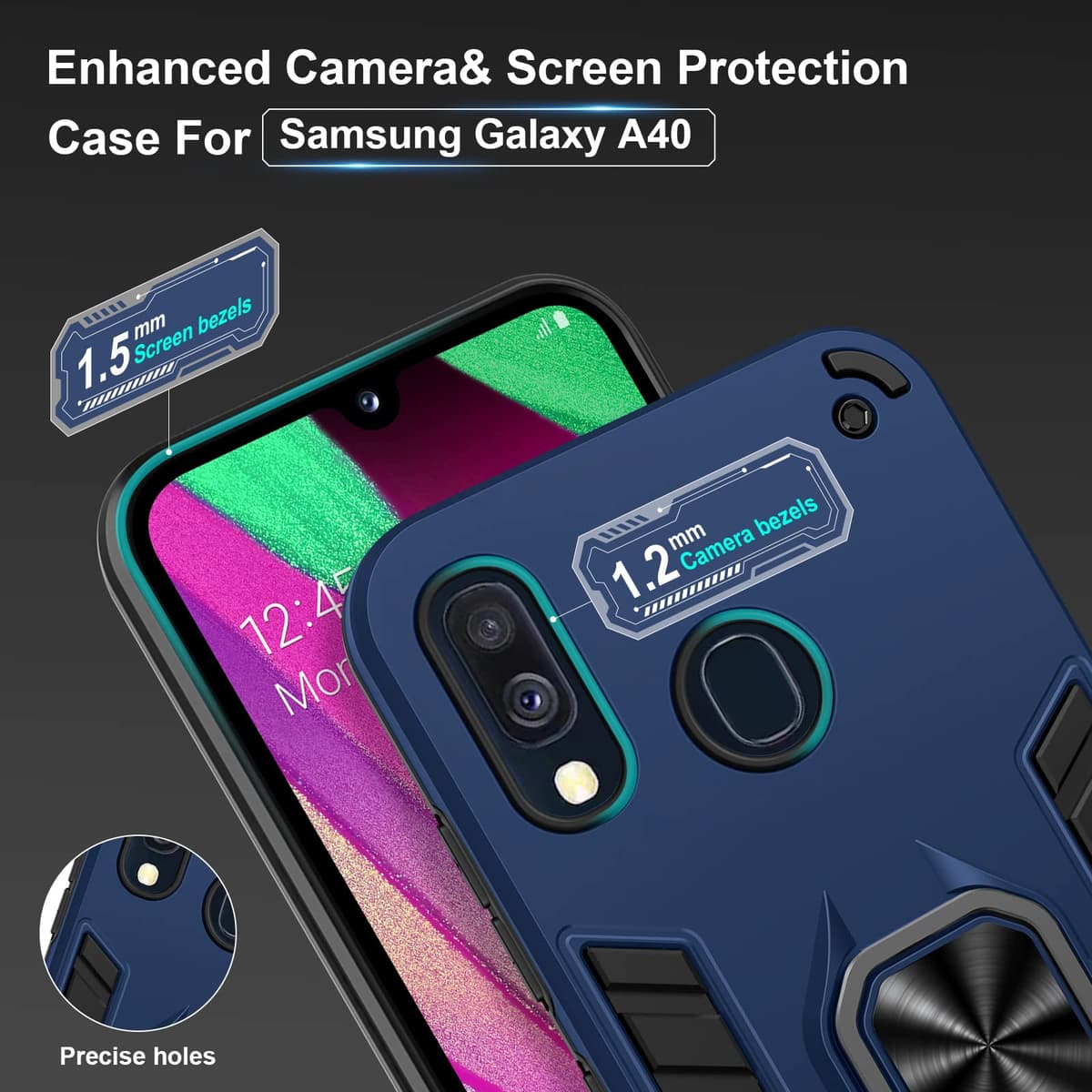 Funda para CMF Phone 2 Pro, Carcasa Antigolpes con Soporte anular metálico, Case Protectora de Grado Militar, Negro — view 1318