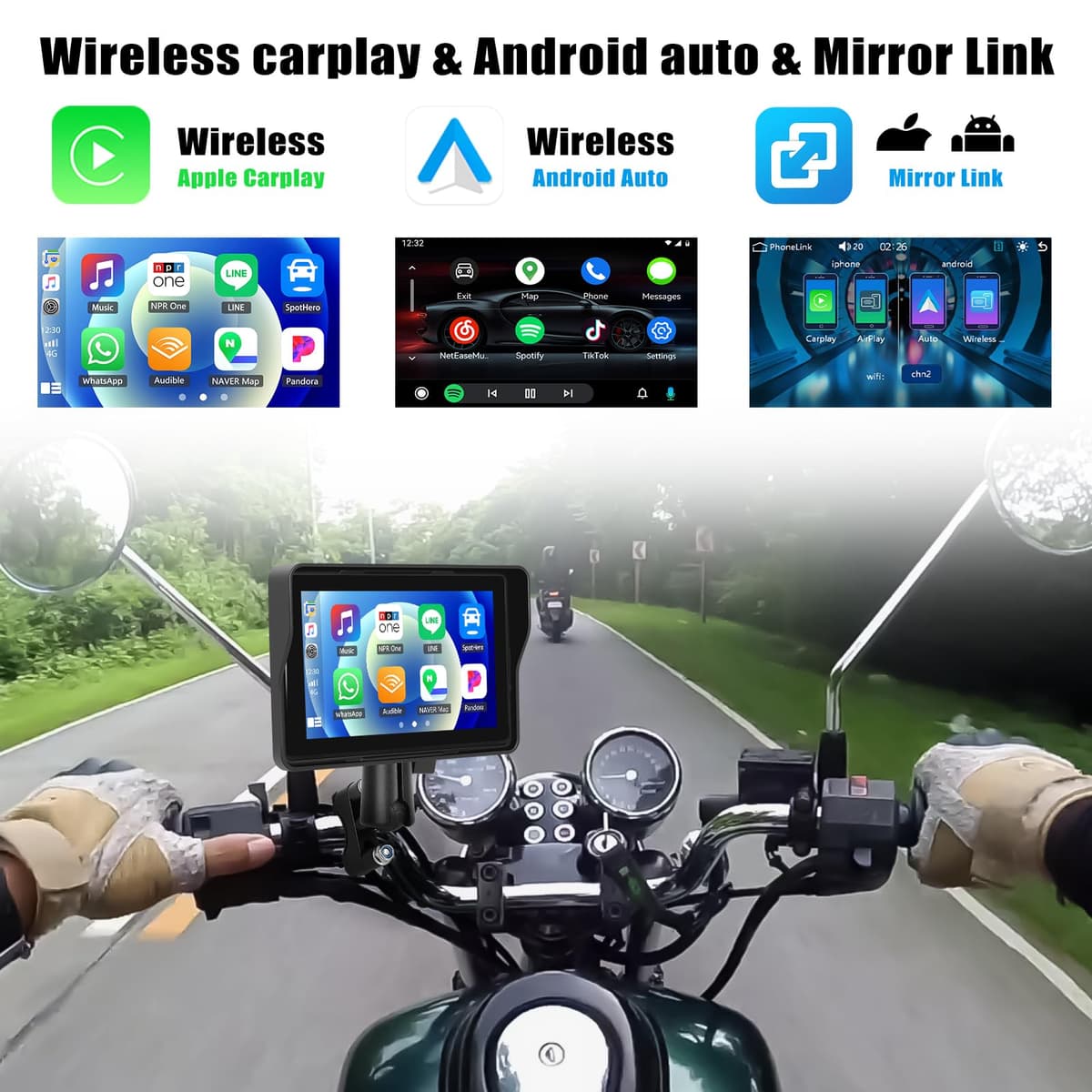 CAMECHO Carplay Moto Navi Display para Motorbike, 5 Pulgadas HD Pantalla Táctil Impermeable Motocicleta Dispositivos de Navegación con Wireless Carplay Android Auto Bluetooth GPS FM EQ Sonido — view 3