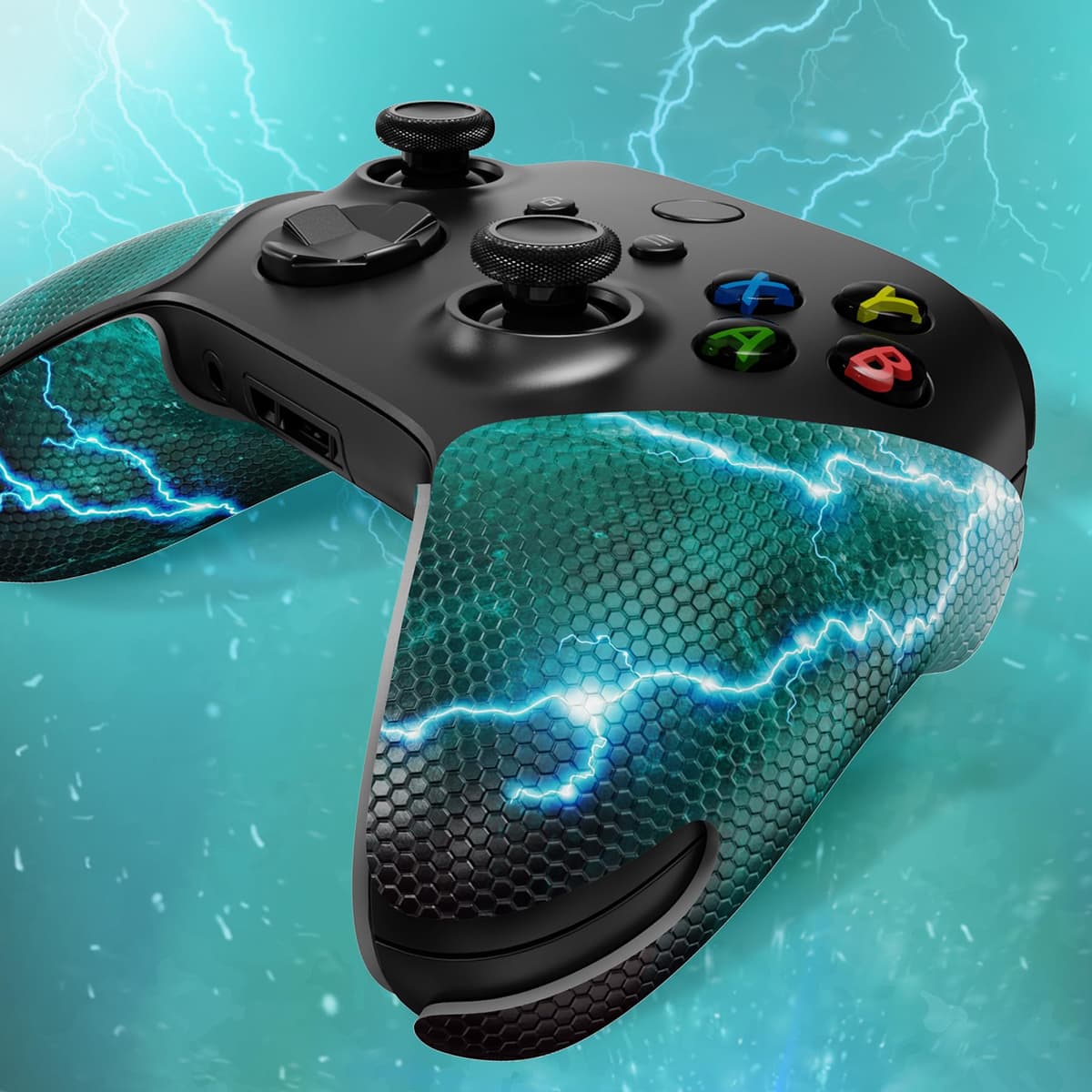 eXtremeRate PlayVital Soft Rubber Grip for Xbox Series X/S Controller - Anti-Slip Sweat-Absorbent Handle Pads, Non-Slip Textured Cover (Green Storm Thunder) — view 5