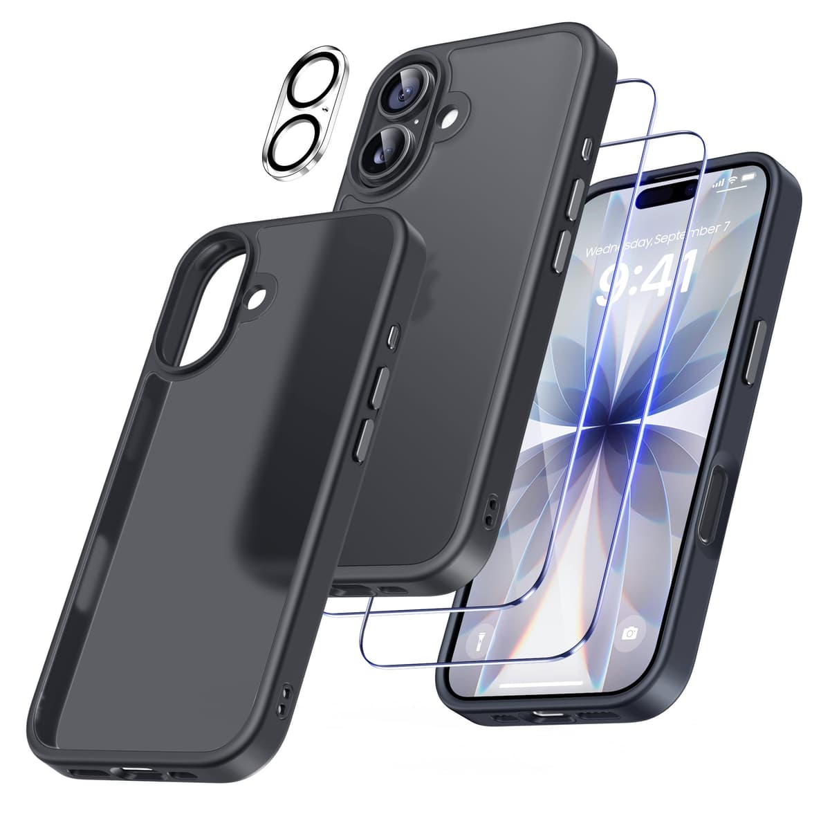 FLLAO 4 en 1 Funda para iPhone 15 con 2 Protector Pantalla y 1 Protector Lente Cámara, [Almohadilla de Aire integrada] Antigolpes Antiarañazos Carcasa 6,1 Pulgadas, Transparente — view 100