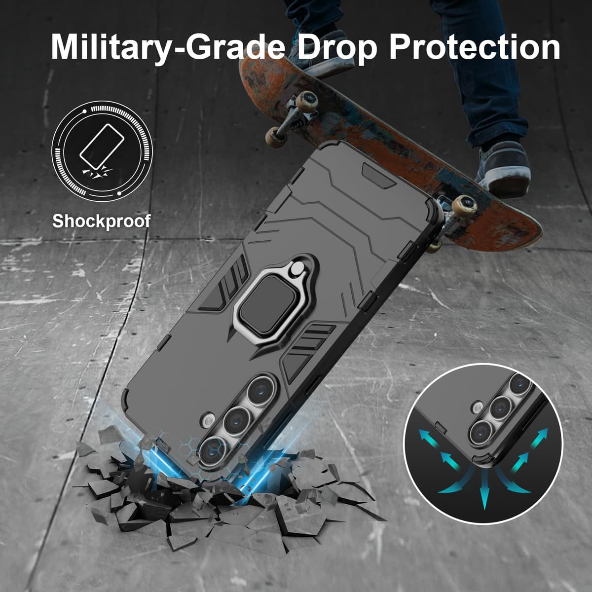 Funda para CMF Phone 2 Pro, Carcasa Antigolpes con Soporte anular metálico, Case Protectora de Grado Militar, Negro — view 197