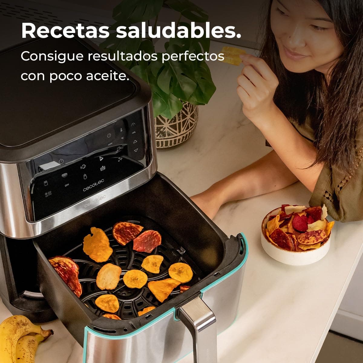 Cecotec Freidora de Aire sin Aceite de 8 L Cecofry Supreme 8000 Air Fryer. 1800 W, Panel Táctil, 30º-200 ºC, 10 Modos Preconfigurados, Pre-heat, Alerta, Acabados en Acero Inoxidable — view 3