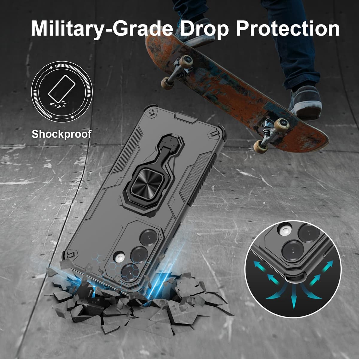Funda para CMF Phone 2 Pro, Carcasa Antigolpes con Soporte anular metálico, Case Protectora de Grado Militar, Negro — view 1203