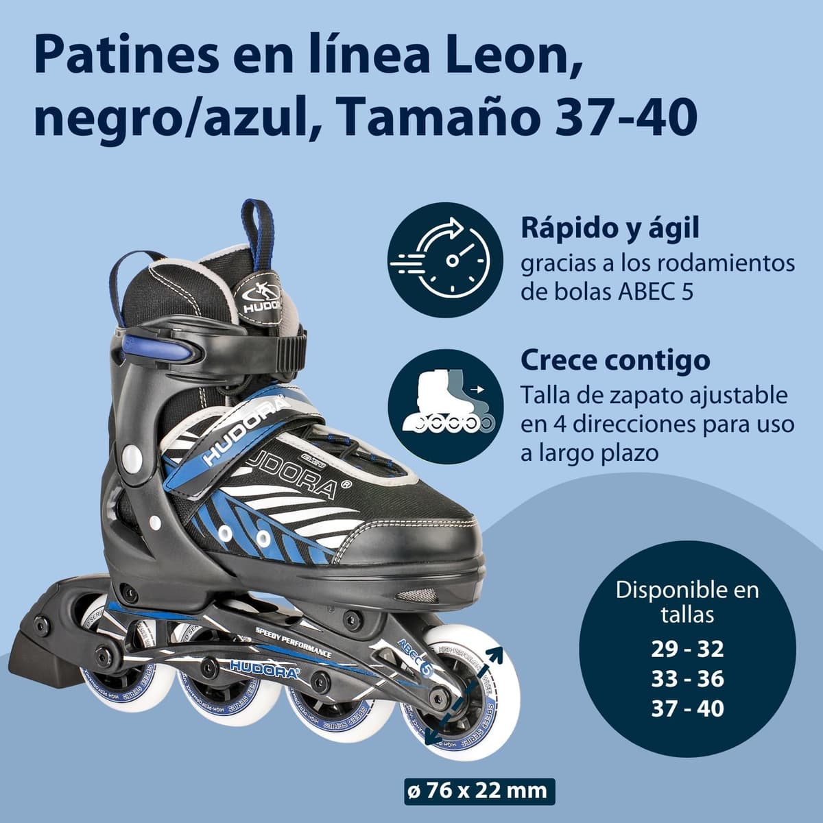 HUDORA Patines de Ruedas MIA/Leon - Patines para niños/Adolescentes y Adultos en Diferentes Tallas y Colores - Ajustables en 4 Tallas - cómodos y Elegantes — view 2