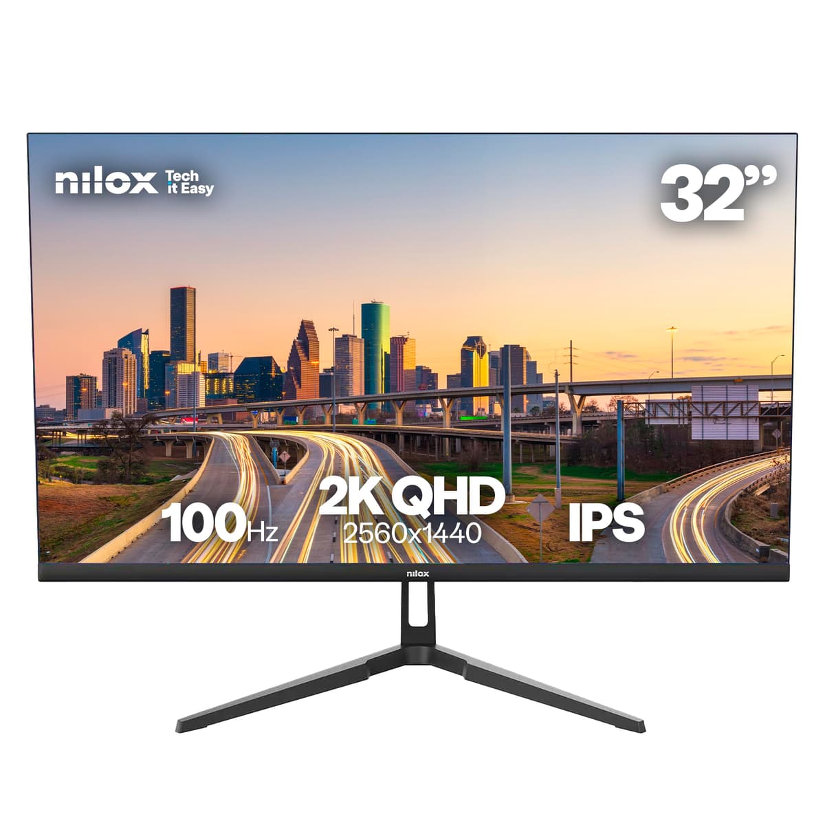 Nilox NXM322K1001 Monitor Gaming 32'' 2K QHD 2560×1440 IPS, Frecuencia 100 Hz, Tiempo de Respuesta 4 ms, Salida de Audio de 3,5 mm, Conexiones HDMI/DP, VESA 100×100 mm