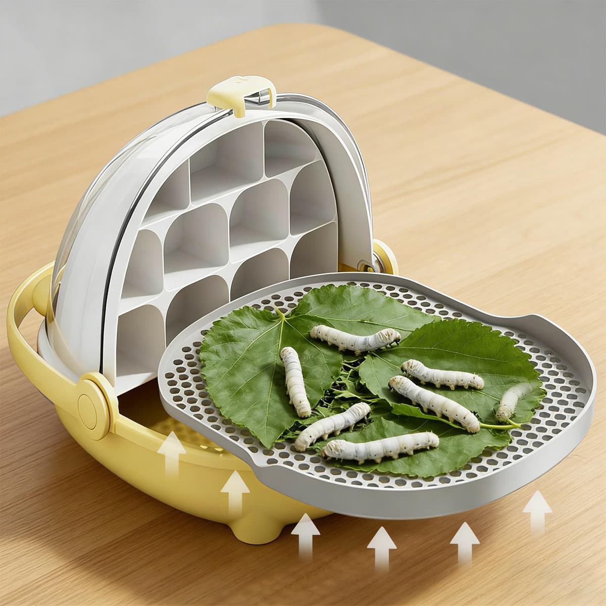 Caja De Crecimiento De Gusanos De Seda, Cápsula Espacial para La Cría De Gusanos De Seda, Jaula De Hábitat Animal,Caja De Alimentación con Asa, para Cría De Gusanos Y Pequeños Reptiles (A) — view 5