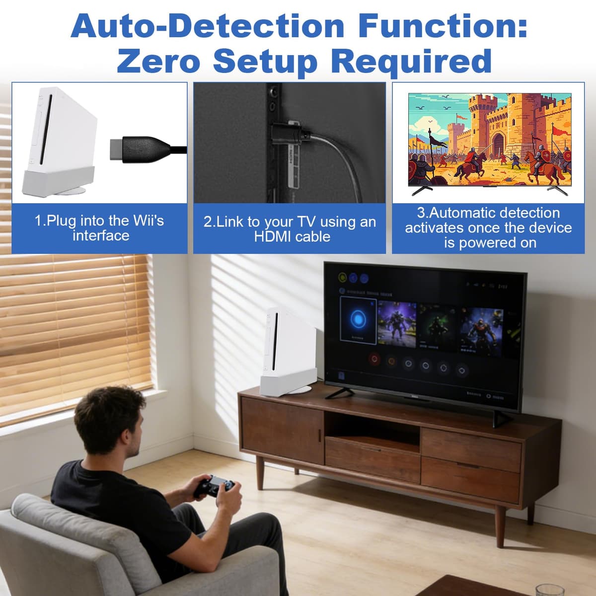 Equiyoal Adaptador para Wii a HDMI Cable Convertidor para Wii a HDMI Video Converter Full HD 1080P/720P para W-II Display Modes 720P NTSC para Monitor Projector TV, Integrado y diseño de Cable HDMI — view 5