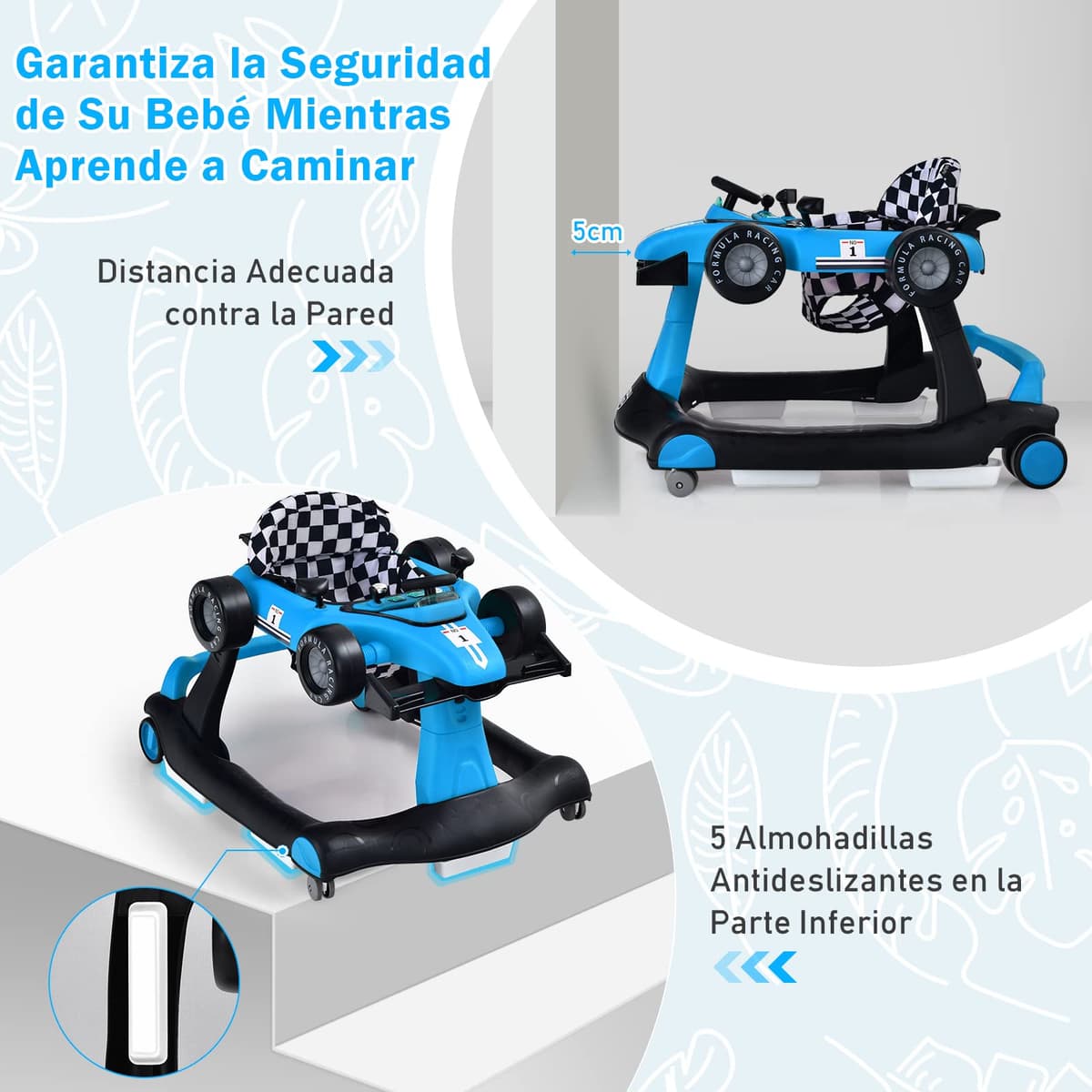 COSTWAY 4 en 1 Andador Bebes, Tacata Bebe Plegable con Altura y Velocidad Regulables, Carillón con Luces, Volante y Asiento con Cojín, Diseño Antivuelco, Caminador para Bebe de 6-18 Meses — view 4
