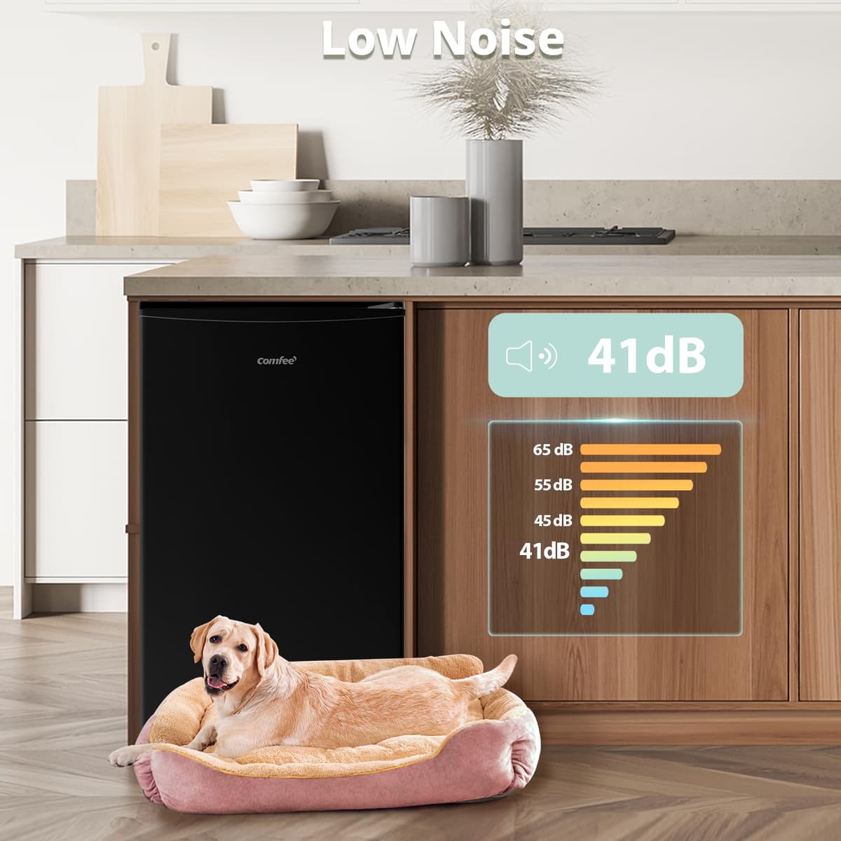COMFEE' RCU60BL2UK(E) 60 Litre Freestanding Under Counter, 48cm Upright Freezer Adjustable Thermostat, Reversible Door, 4 Star Freezer Rating Drawer, Black — view 4