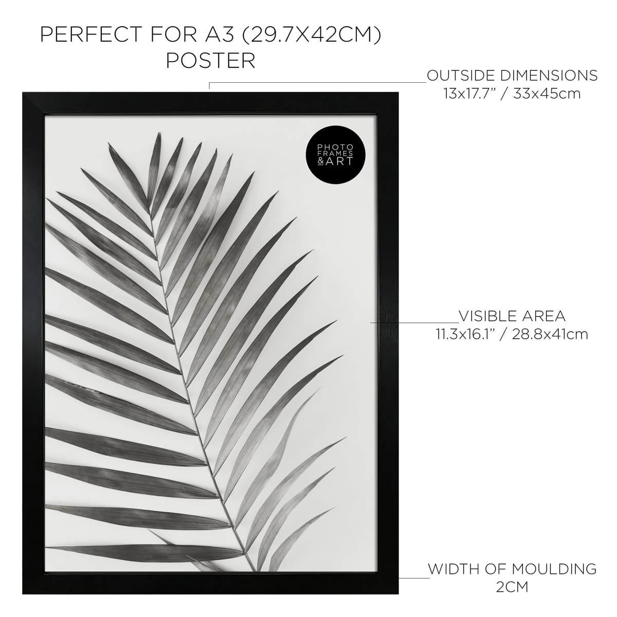 pf+a REAL GLASS A3 Black Frame Glass - PREMIUM A3 Picture Frame Black - Oxford A3 Print Portrait and Landscape Display — view 2