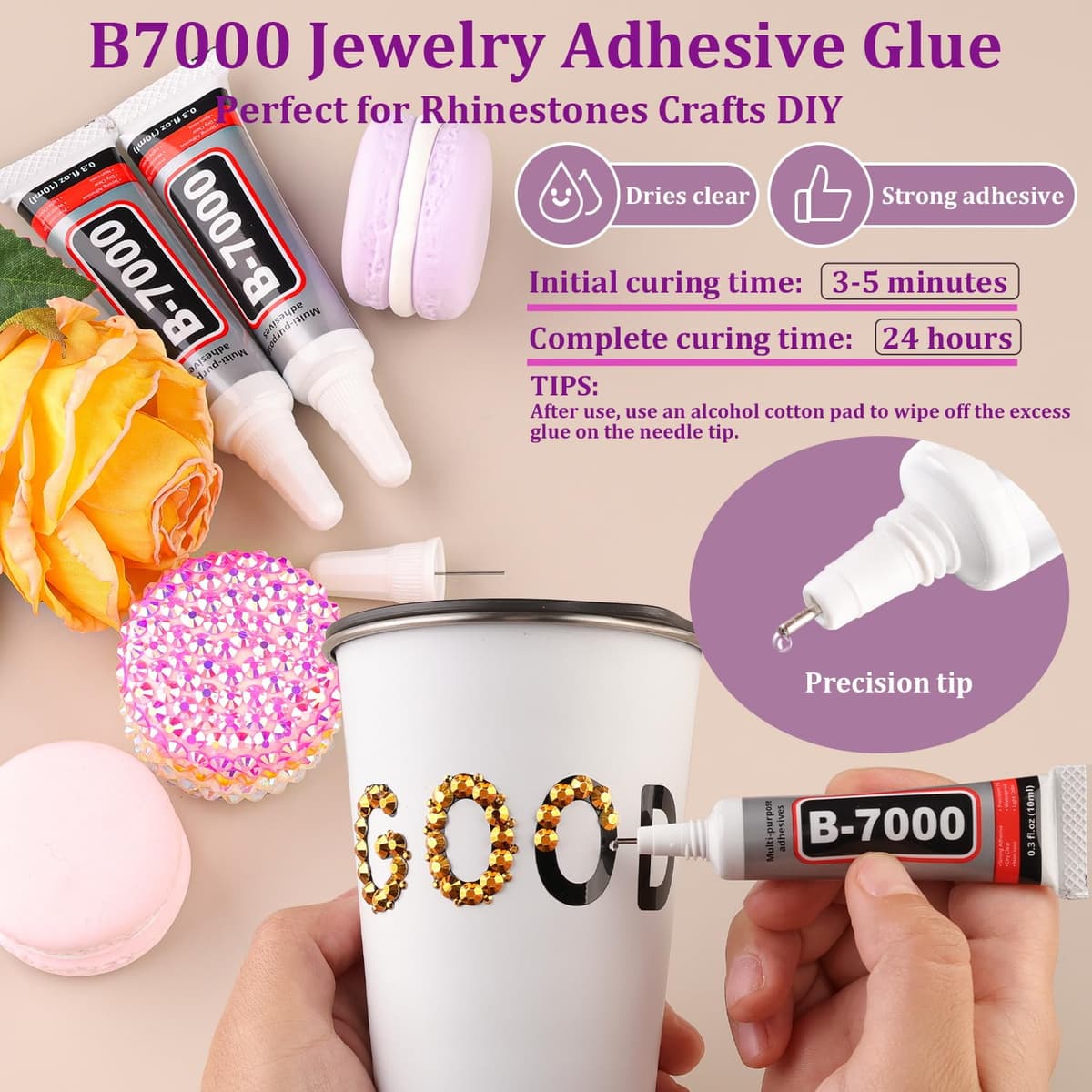 Resin Jelly Rhinestones for Crafting with B7000 Jewelry Glue, 2 Boxes Gold Flatback Crystals with 2Pcs 10ml Glue, Bedazzling Non Hotfix Gems for DIY Tumblers Clothing Shoes Manicure — view 5