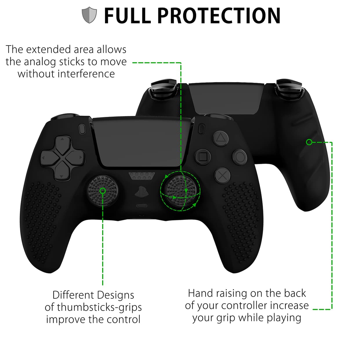 MyGadget Funda de Silicona Mando PS5 - con 8 Botones de Thumbsticks (2 Pares Altos | 2 Pares Bajos) - Carcasa para PlayStation 5 Dualsense Wireless en Negro — view 3