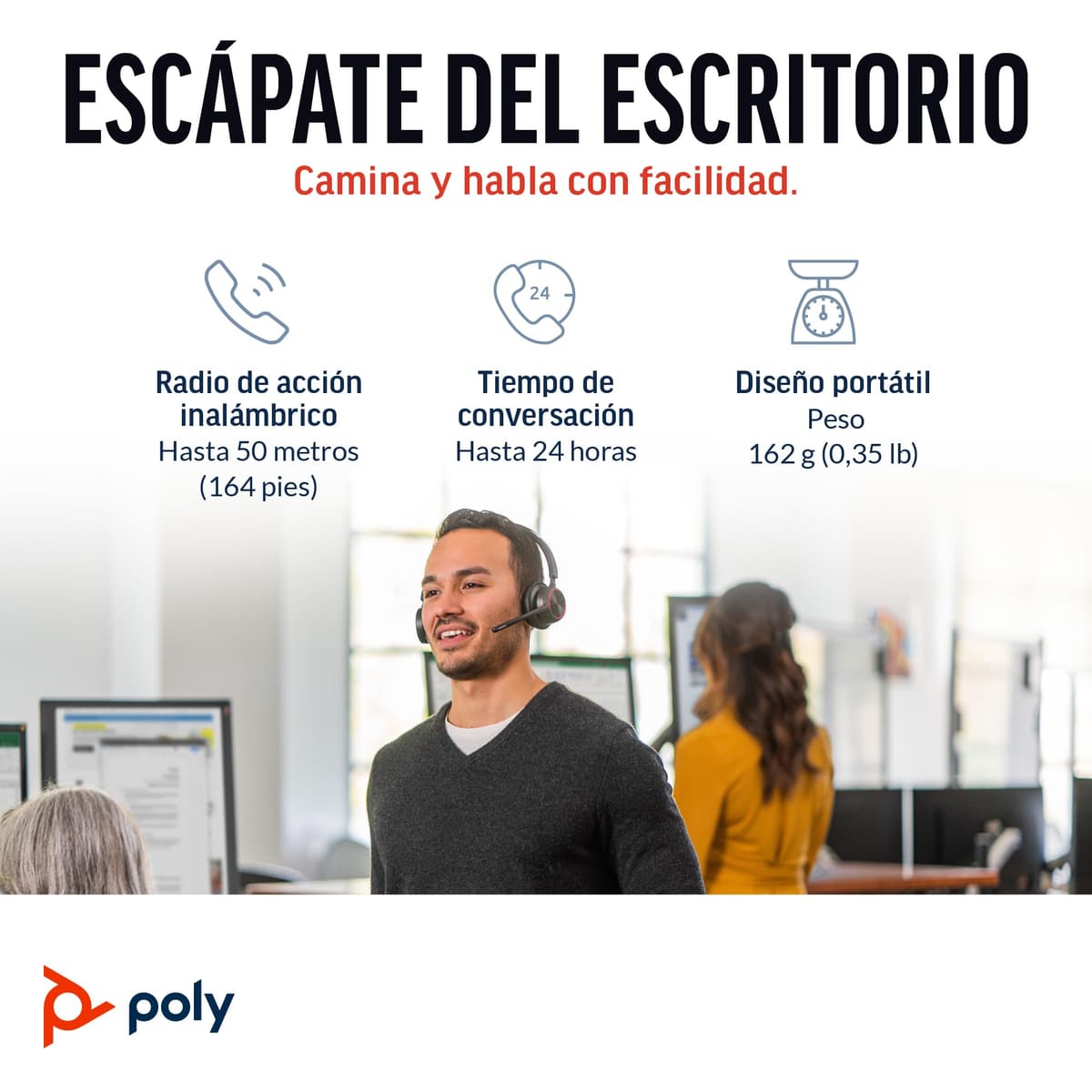 Auriculares inalámbricos Poly Voyager 4320 UC - Audífonos estéreo con micrófono de brazo con cancelación de ruido - Conexión Bluetooth a PC/Mac/teléfono móvil - Funciona con Teams, Zoom y más — view 4