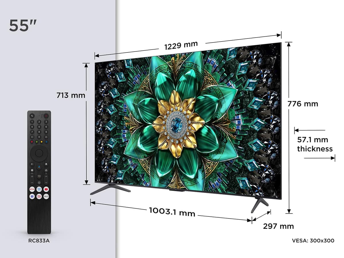 TCL 55Q6C-UK QD-Mini LED TV, 4K HDR Premium 1000nits, Smart TV Powered by Google TV (Dolby Vision IQ & Atmos, Onkyo 2.1 Sound System, 144Hz Motion Clarity Pro, 2025 Model) — view 2