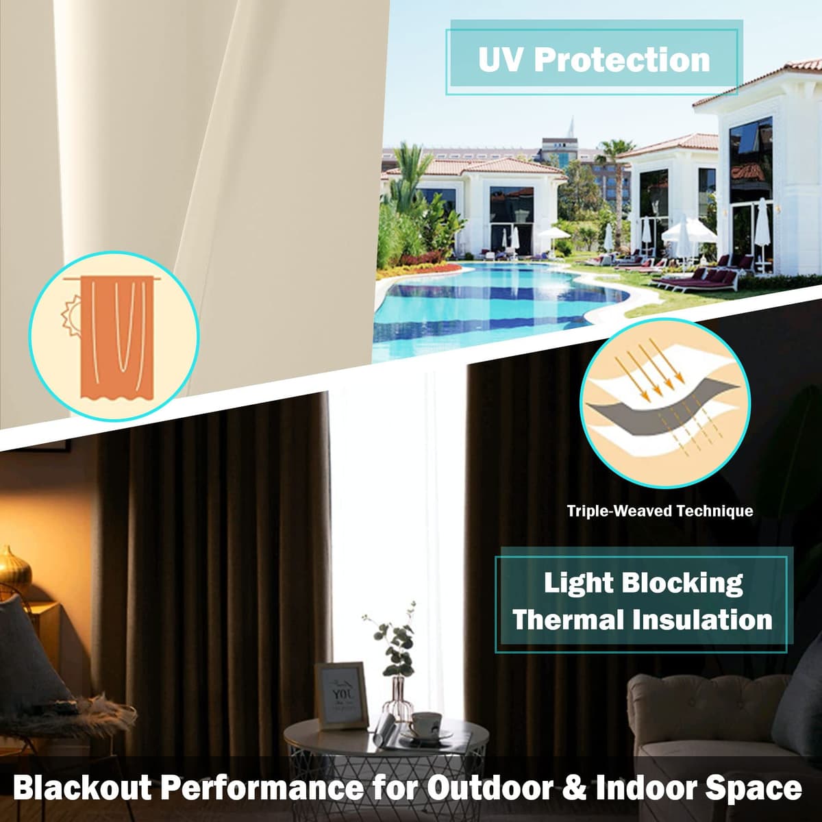 Gazebo Patio Outdoor Curtains Waterproof - Garden Blackout Thermal Insulated Sun Shades Eyelet Privacy Curtain for Outside Pergola Porch Pool, Indoor Window Blinds for Living Room Bedroom Balcony — view 5