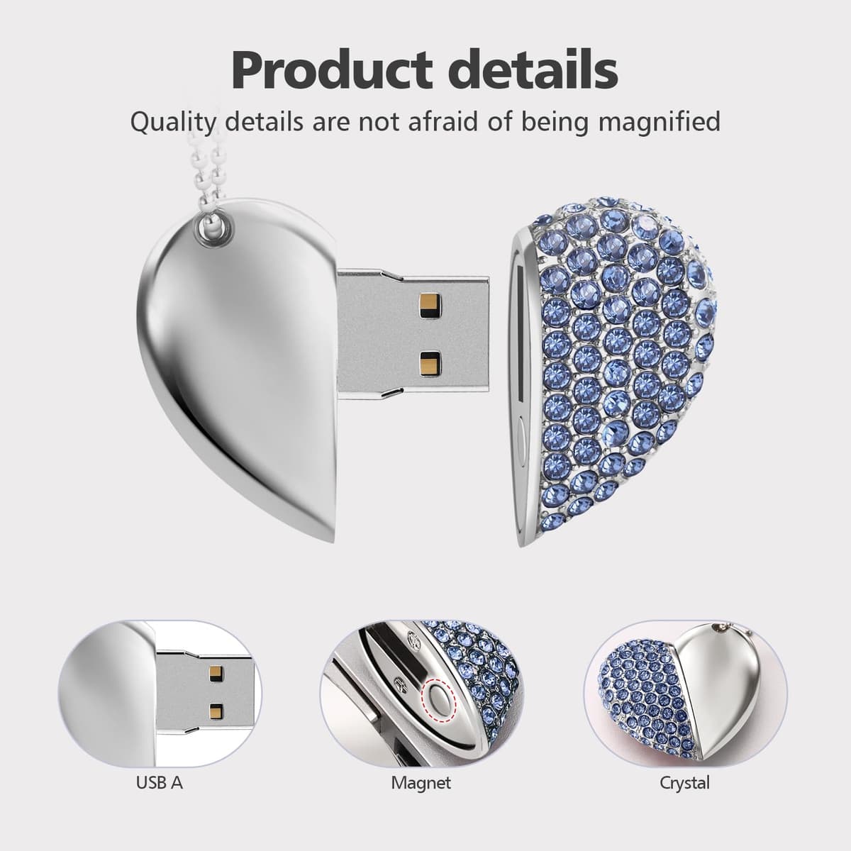 USB 2.0 Flash Drive,Cute Romantic Heart Shape USB Memory Stick,Thumb Drive for Photos, Music, Files Storage (Blue, 64, GB) — view 2