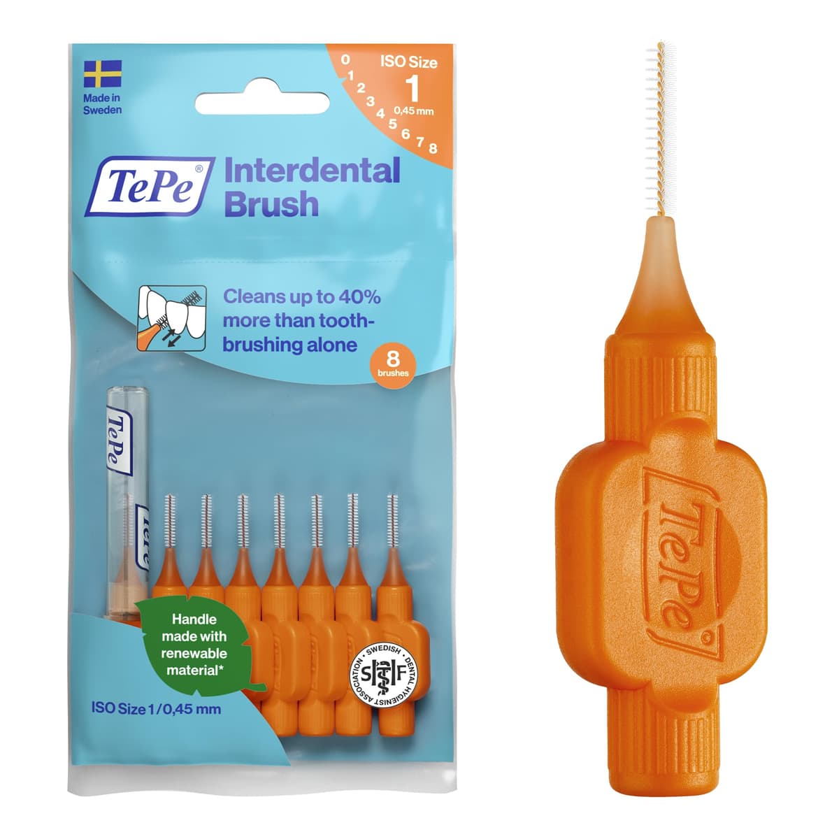 TePe Interdental Brush, Original, Yellow, 0.7mm/ISO 4, 8pcs, efficient Cleaning Between Teeth, Plaque Remover and Dental flosser for Small Gaps — view 14