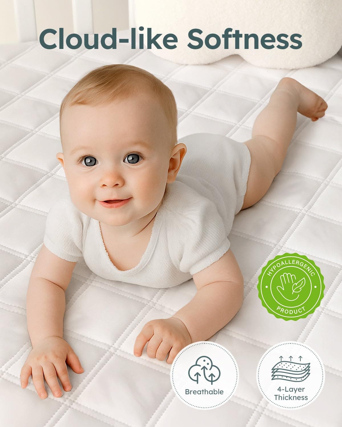 Yoofoss Waterproof Baby Mattress Protector 70 x 140 cm Adjustable Fitted Sheet Removable and Washable for Cot Bed — view 3