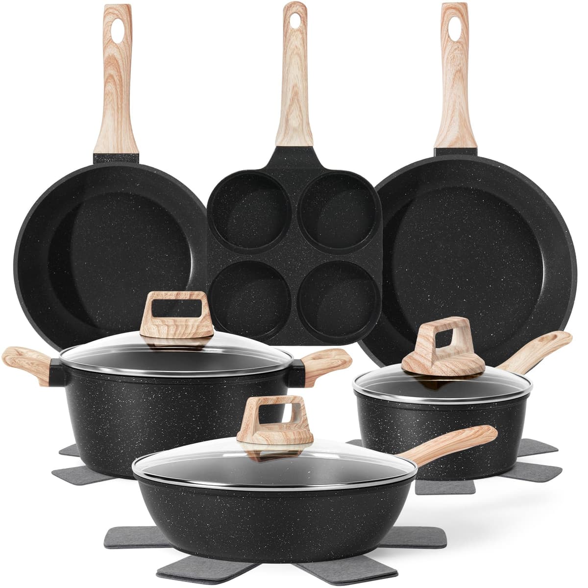 12 Pcs Pots and Pans Set Non Stick, Cookware Sets White Granite Induction Cookware, Non-toxic Healthy Nonstick Kitchen Cooking Set with Frying Pan Set, Saucepans (PFAS/PFOA/PFOS Free) — view 11