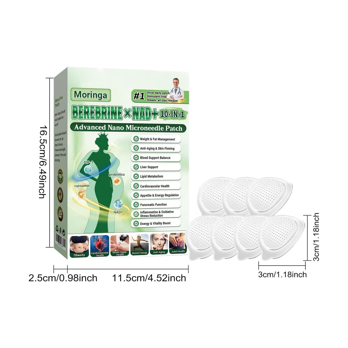 6 Cajas Moringa x Berberine Patch 10 en 1, Parche Avanzado de Nano Microagujas, Ingredientes Naturales, Parche de Metabalance Profesional, Fácil de Aplicar, para Hombres y Mujeres (6 Cajas) — view 9